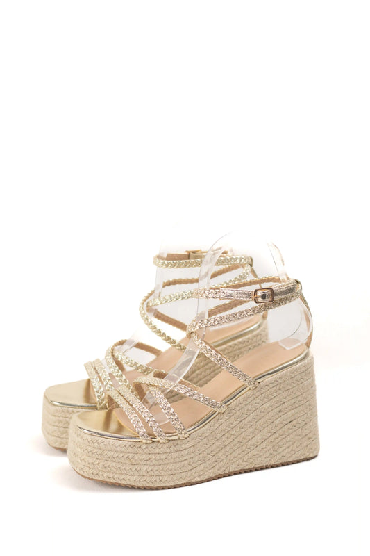 sandalias de cuna de espartos plataforma con tiras trenzadas alpargatas elegantes para verano sandalias color Doradas talla 36