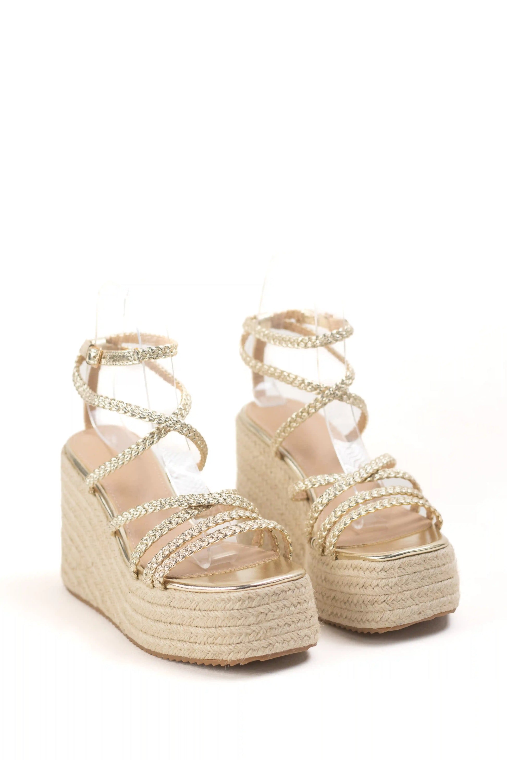 sandalias de cuna de espartos plataforma con tiras trenzadas alpargatas elegantes para verano sandalias color Doradas talla 37