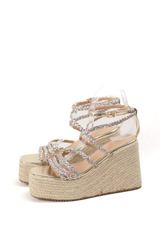 sandalias de cuna de espartos plataforma con tiras trenzadas alpargatas elegantes para verano sandalias color Doradas talla 41