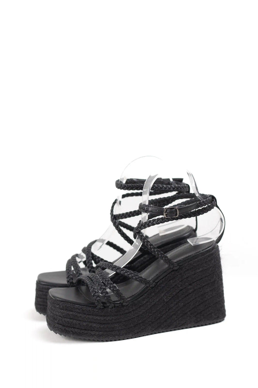 sandalias de cuna de espartos plataforma con tiras trenzadas alpargatas elegantes para verano sandalias color Negras enteras talla 36