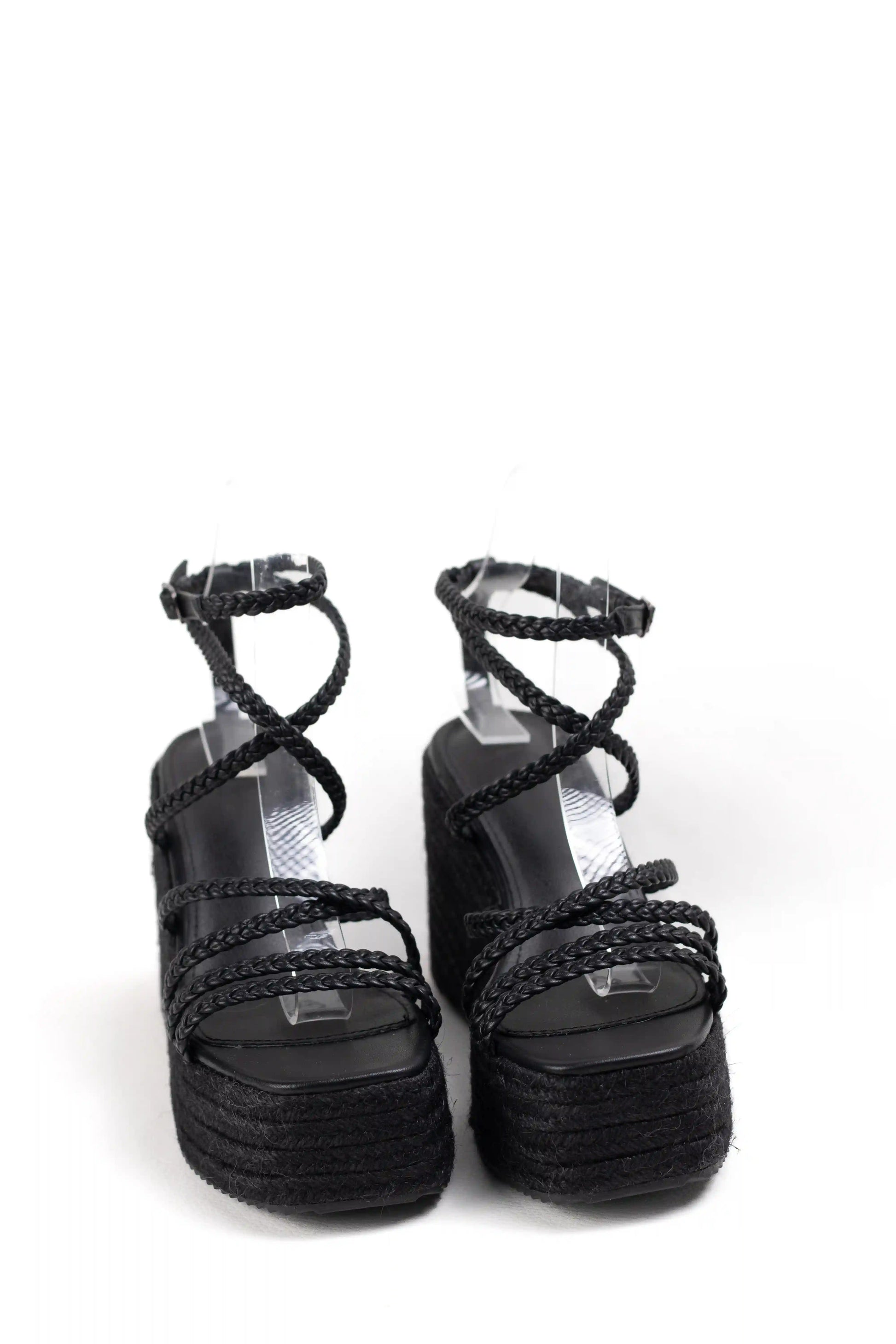 sandalias de cuna de espartos plataforma con tiras trenzadas alpargatas elegantes para verano sandalias color Negras enteras talla 37