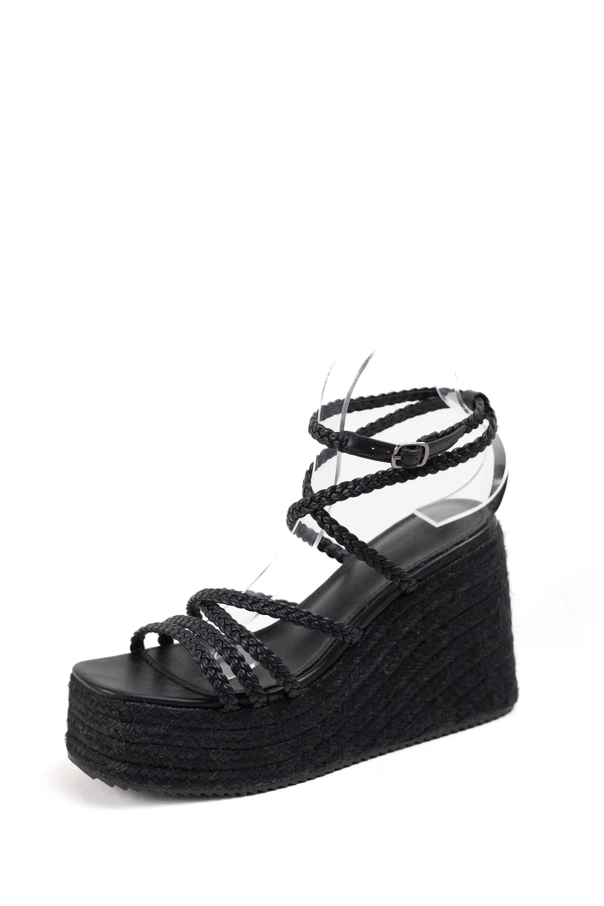 sandalias de cuna de espartos plataforma con tiras trenzadas alpargatas elegantes para verano sandalias color Negras enteras talla 40