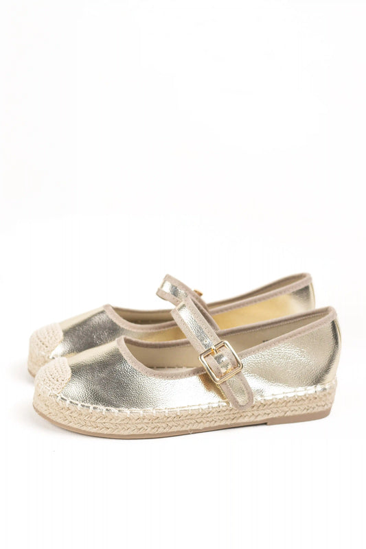 alpargatas con plataforma de yute y pulsera ajustable color Dorado talla 36