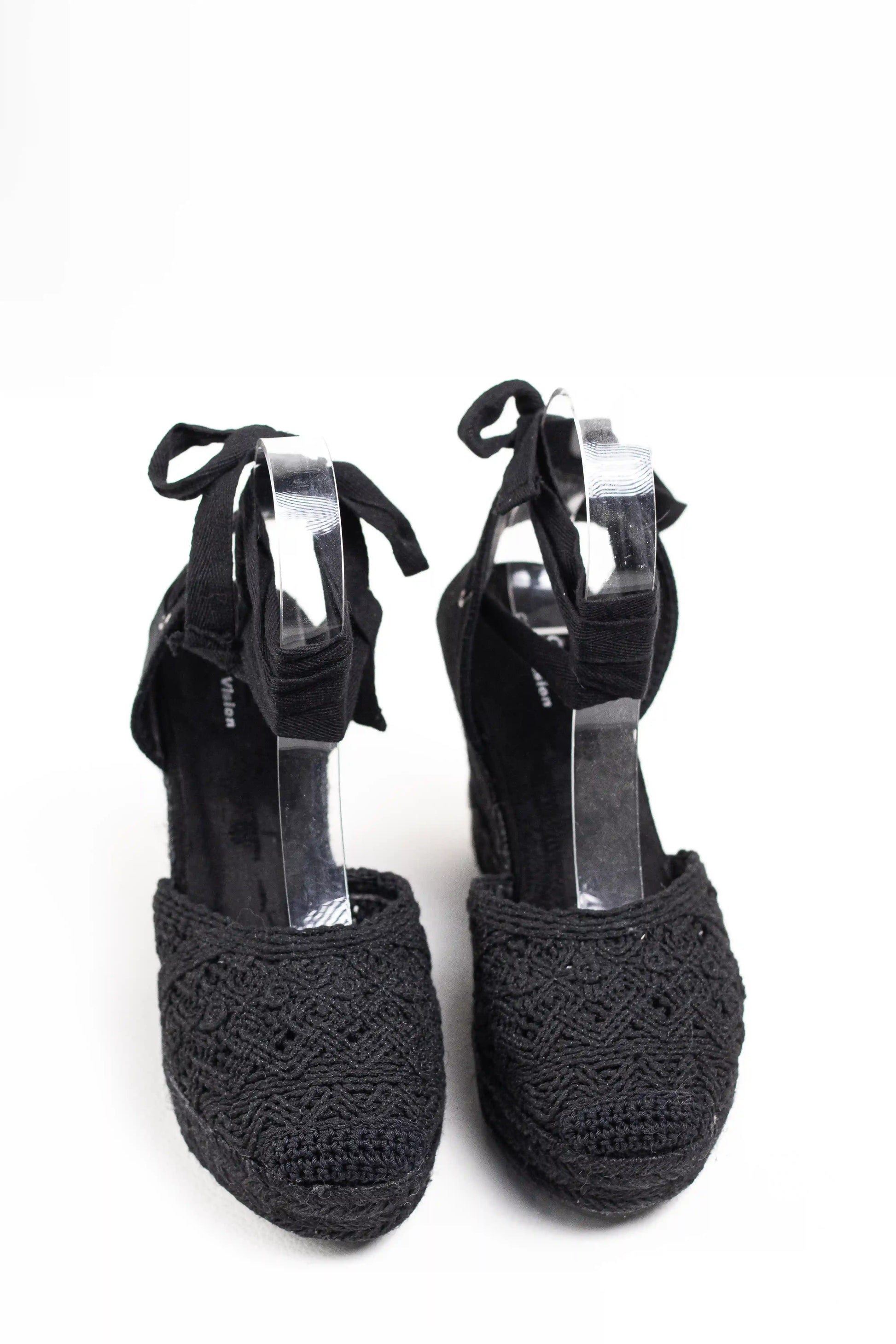 alpargatas de cuna de espartos con plataforma cierre con cordones elegancia y comodidad para verano diseno crochet alpargatas color Negras talla 39