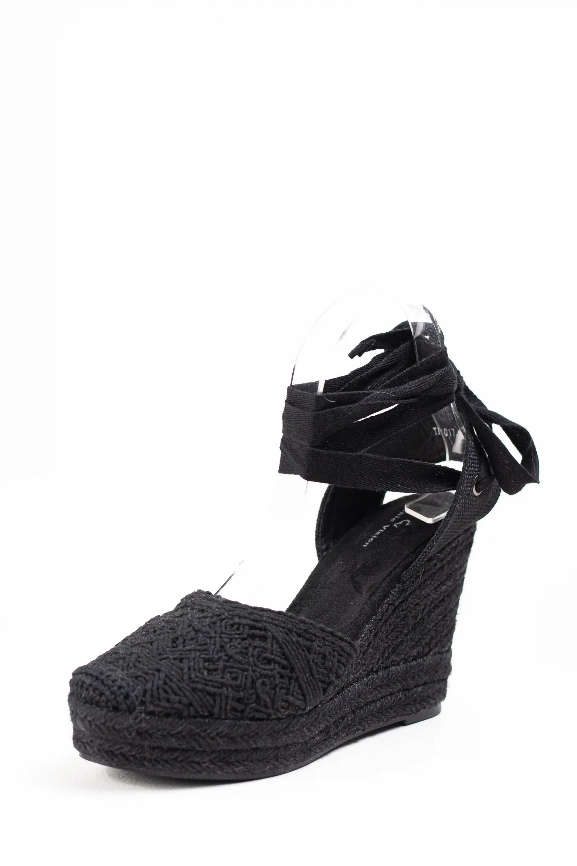 alpargatas de cuna de espartos con plataforma cierre con cordones elegancia y comodidad para verano diseno crochet alpargatas color Negras talla 38