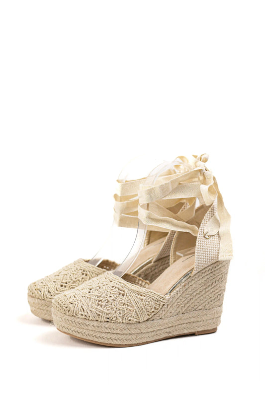 alpargatas de cuna de espartos con plataforma cierre con cordones elegancia y comodidad para verano diseno crochet alpargatas color Doradas talla 36