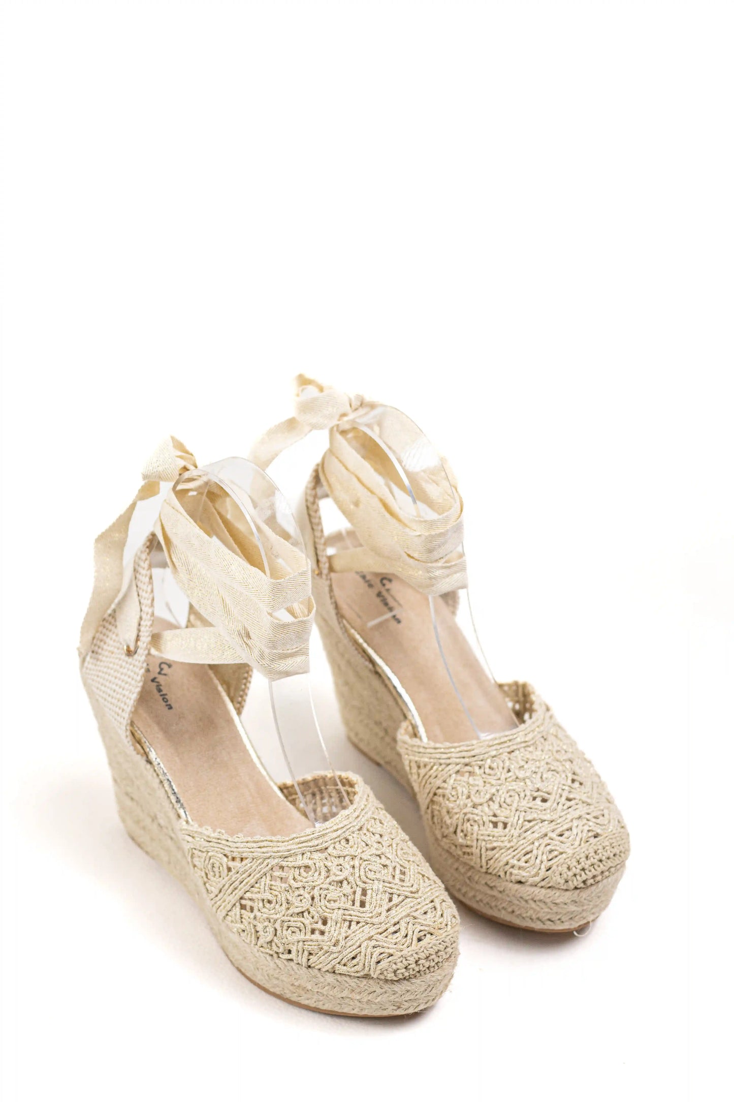 alpargatas de cuna de espartos con plataforma cierre con cordones elegancia y comodidad para verano diseno crochet alpargatas color Doradas talla 38