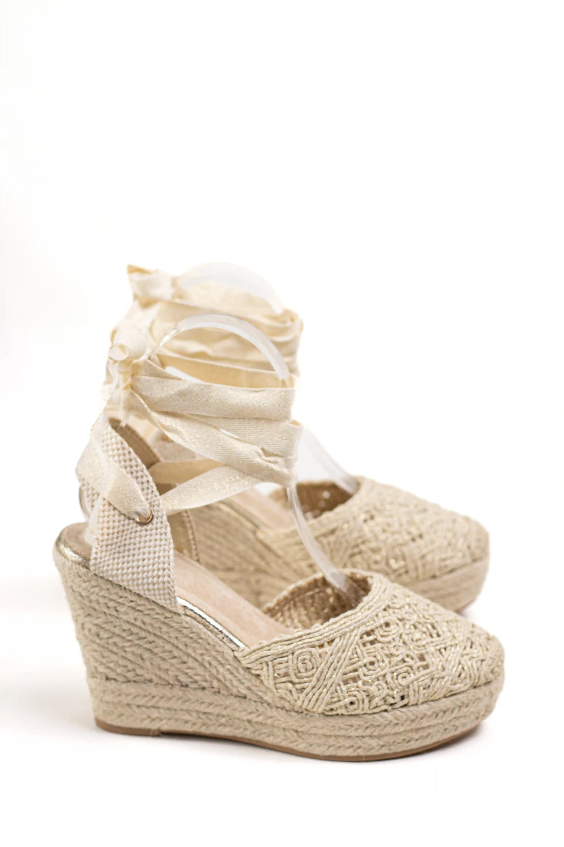 alpargatas de cuna de espartos con plataforma cierre con cordones elegancia y comodidad para verano diseno crochet alpargatas color Doradas talla 39
