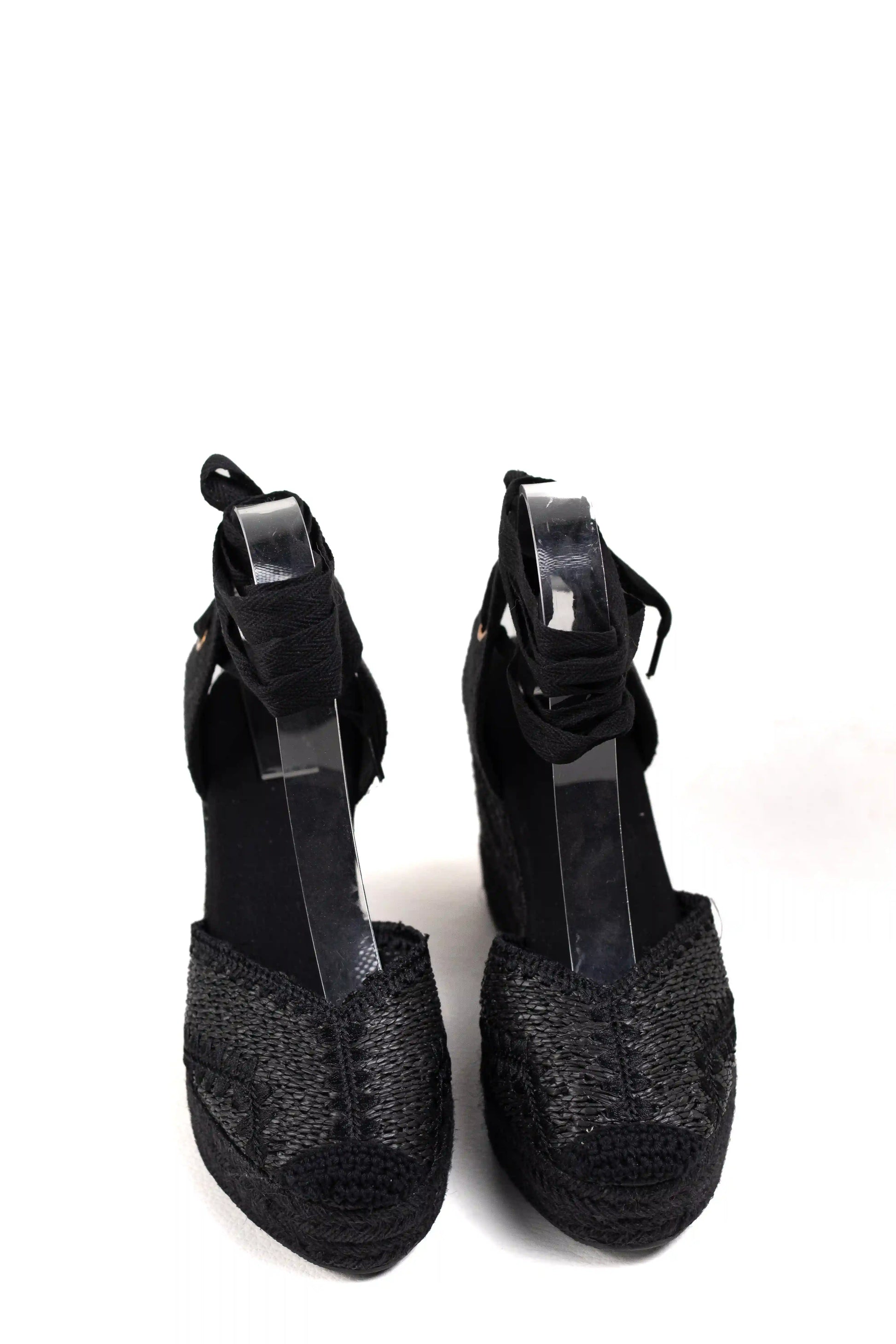 alpargatas de cuna alta de espartos con plataforma en rafia con cintas estilo boho y comodidad para verano alpargatas color Negras talla 36
