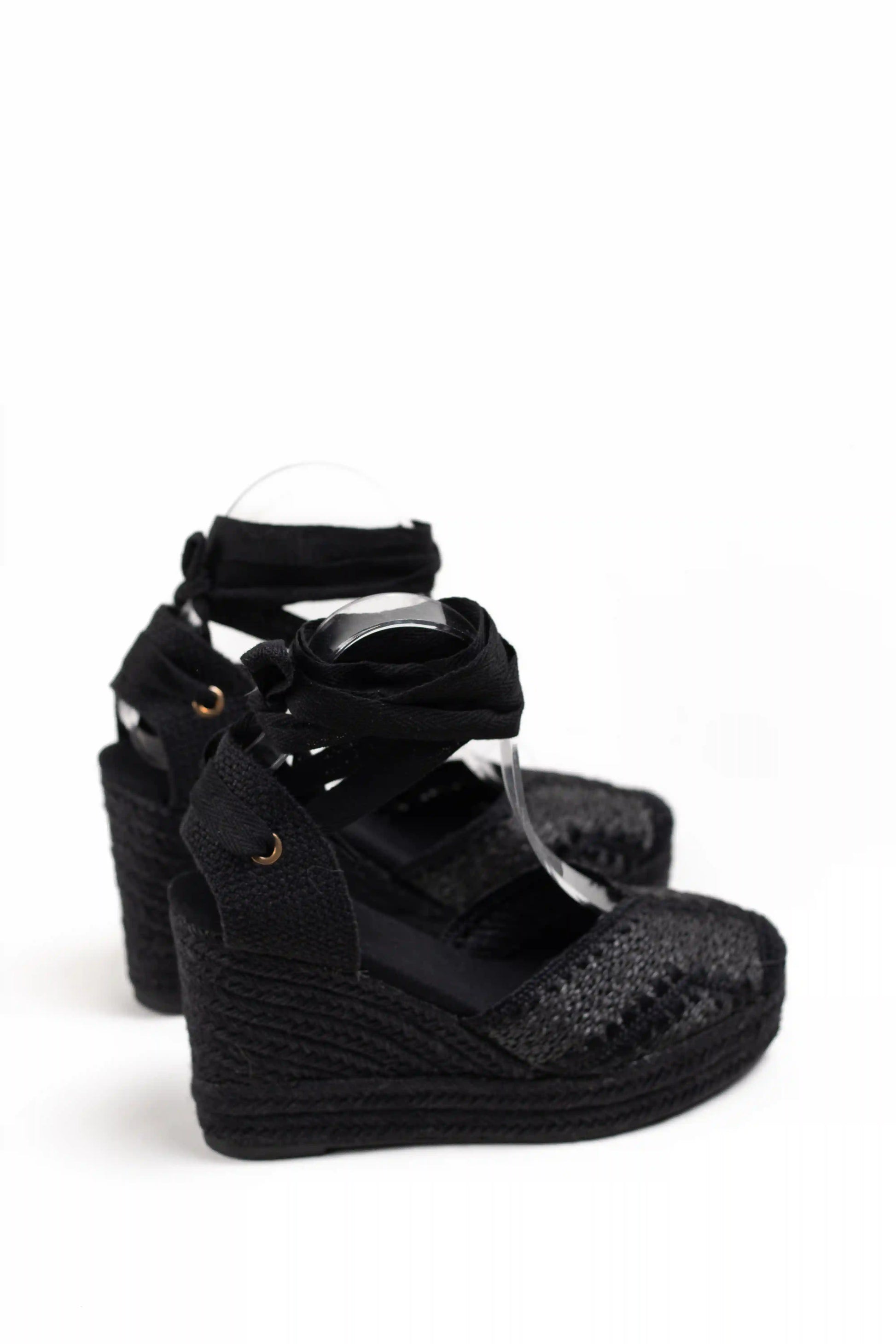 alpargatas de cuna alta de espartos con plataforma en rafia con cintas estilo boho y comodidad para verano alpargatas color Negras talla 38