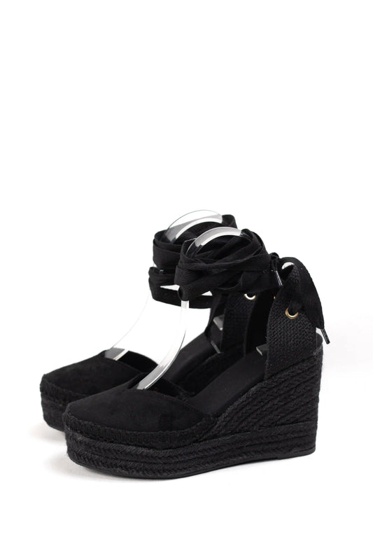 alpargatas negras de cuna de espartos con plataforma con cintas elegancia y comodidad para cualquier ocasion color Negro talla 36