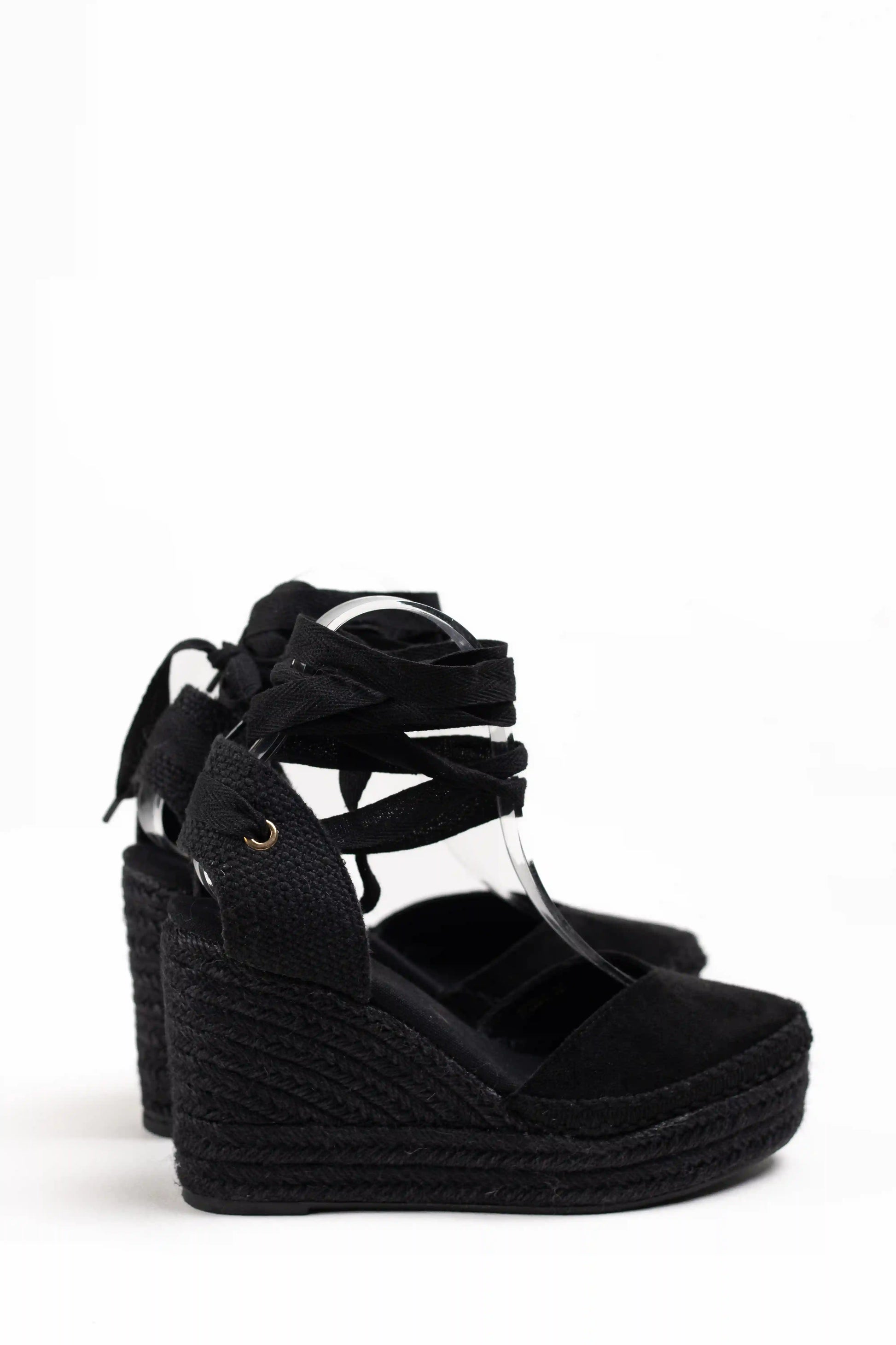 alpargatas negras de cuna de espartos con plataforma con cintas elegancia y comodidad para cualquier ocasion color Negro talla 38