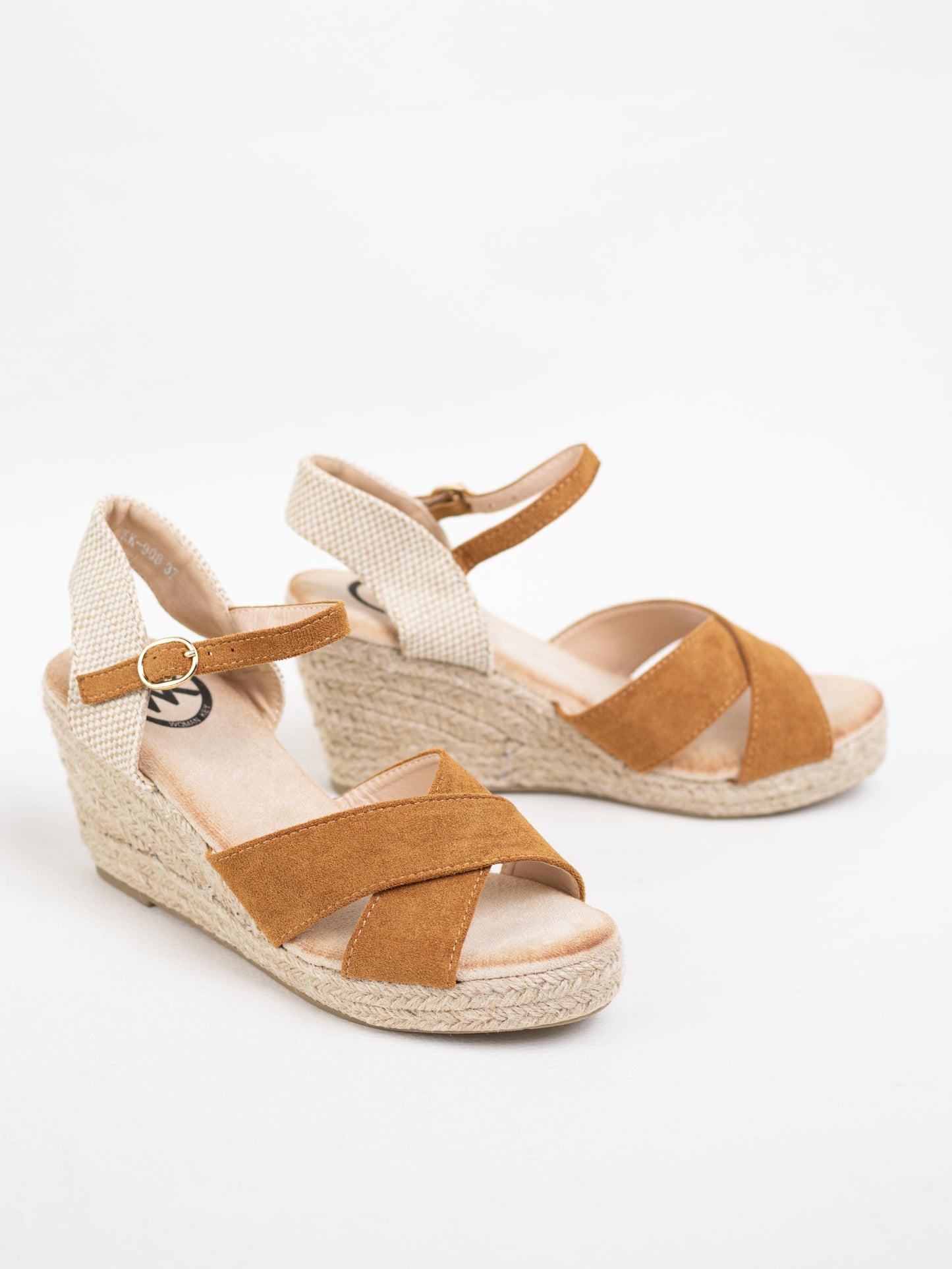 sandalias cunas esparto con tiras cruzadas Camel 38