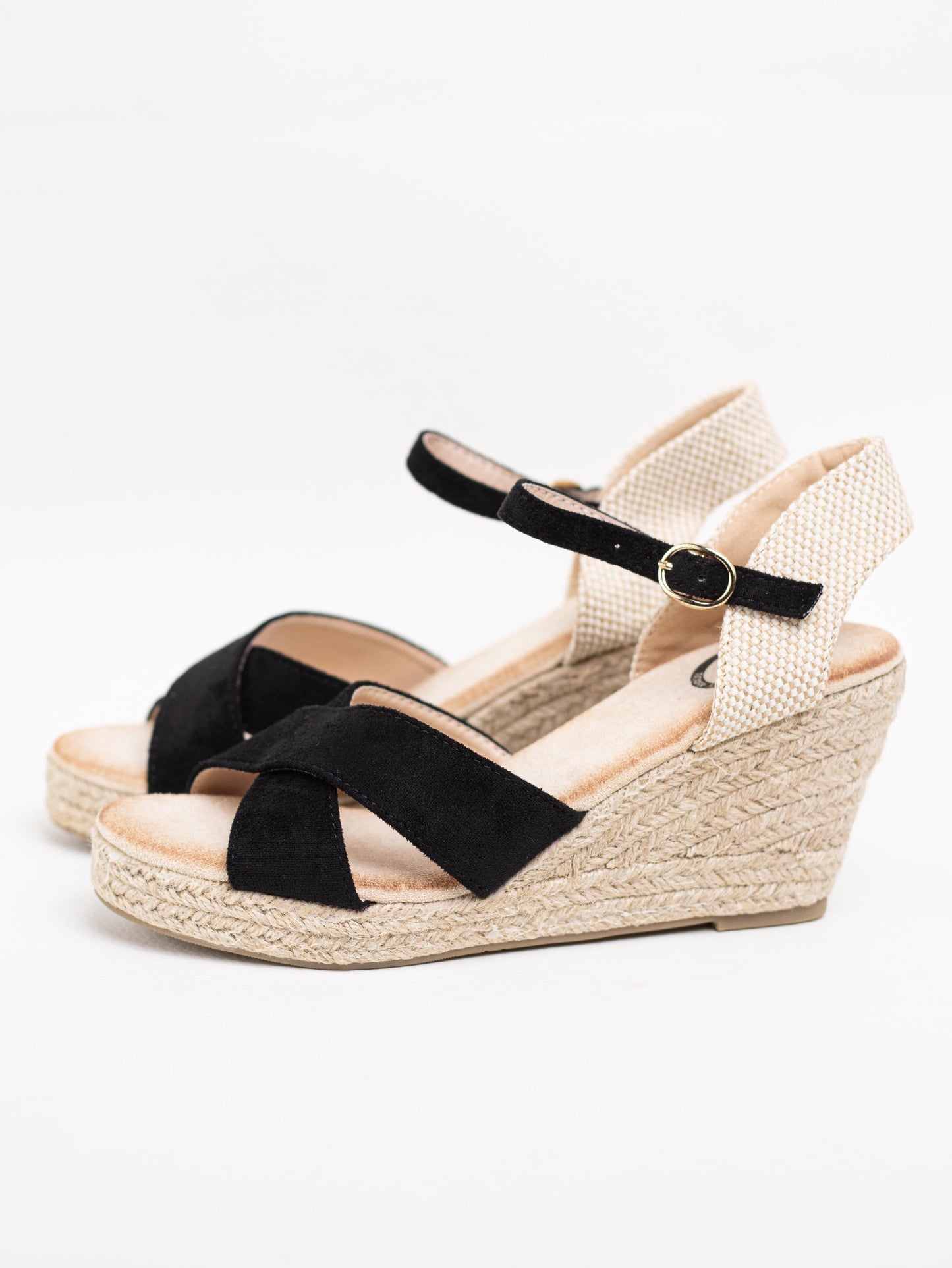 sandalias cunas esparto con tiras cruzadas Negro 36