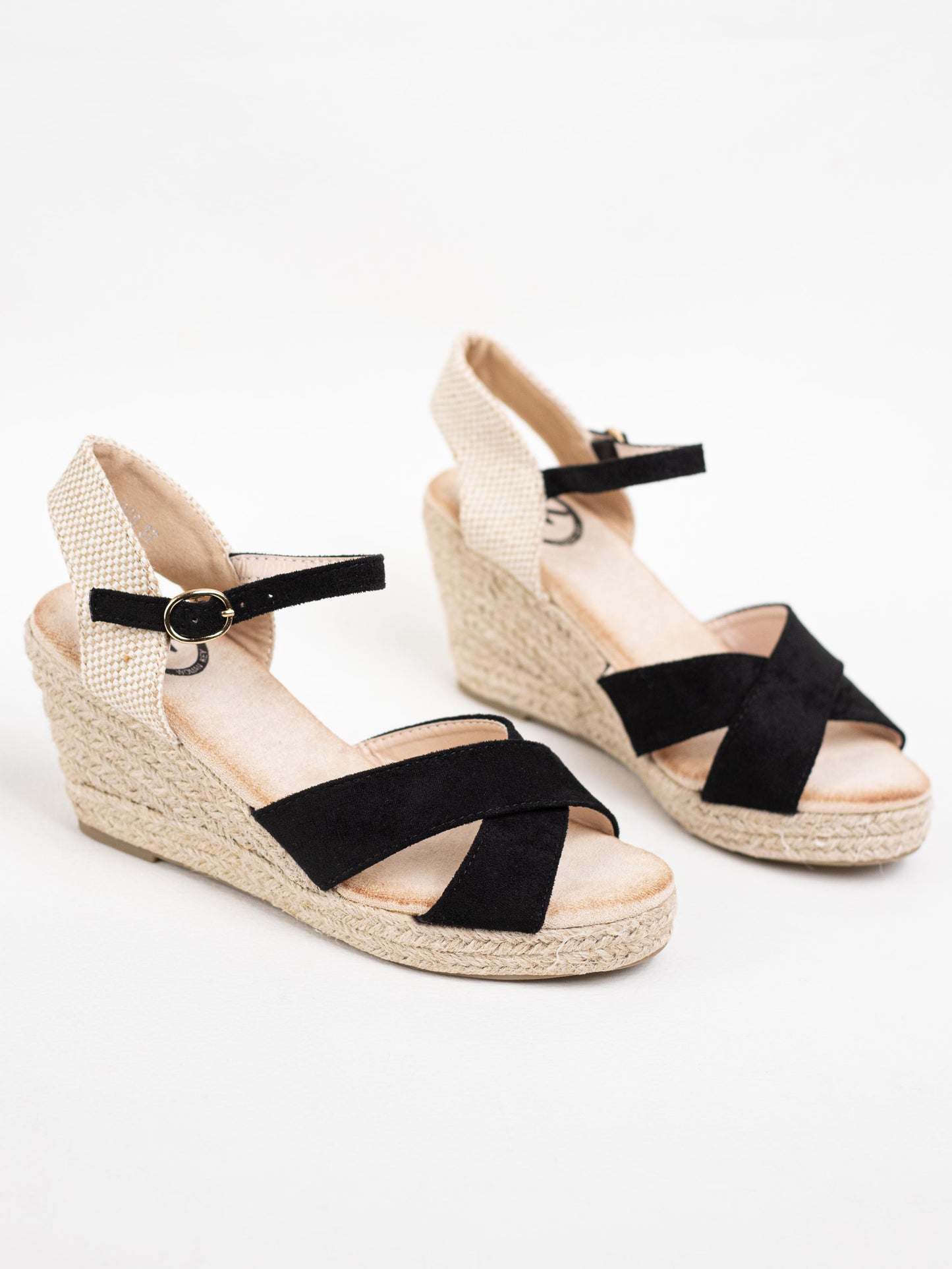 sandalias cunas esparto con tiras cruzadas Negro 39