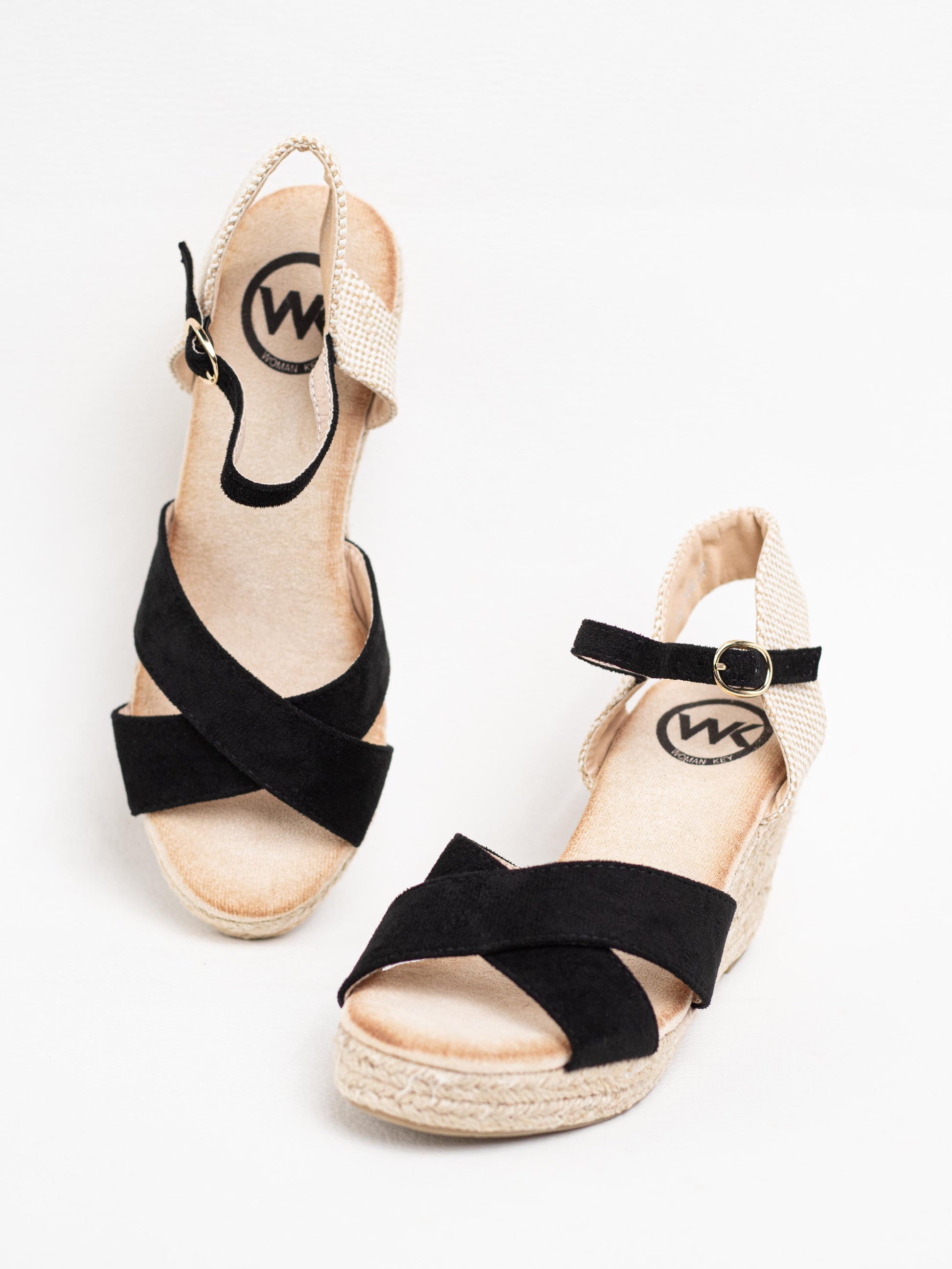 sandalias cunas esparto con tiras cruzadas Negro 37