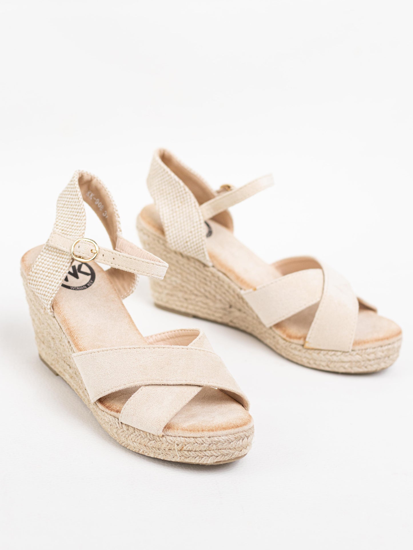 sandalias cunas esparto con tiras cruzadas Beige 38