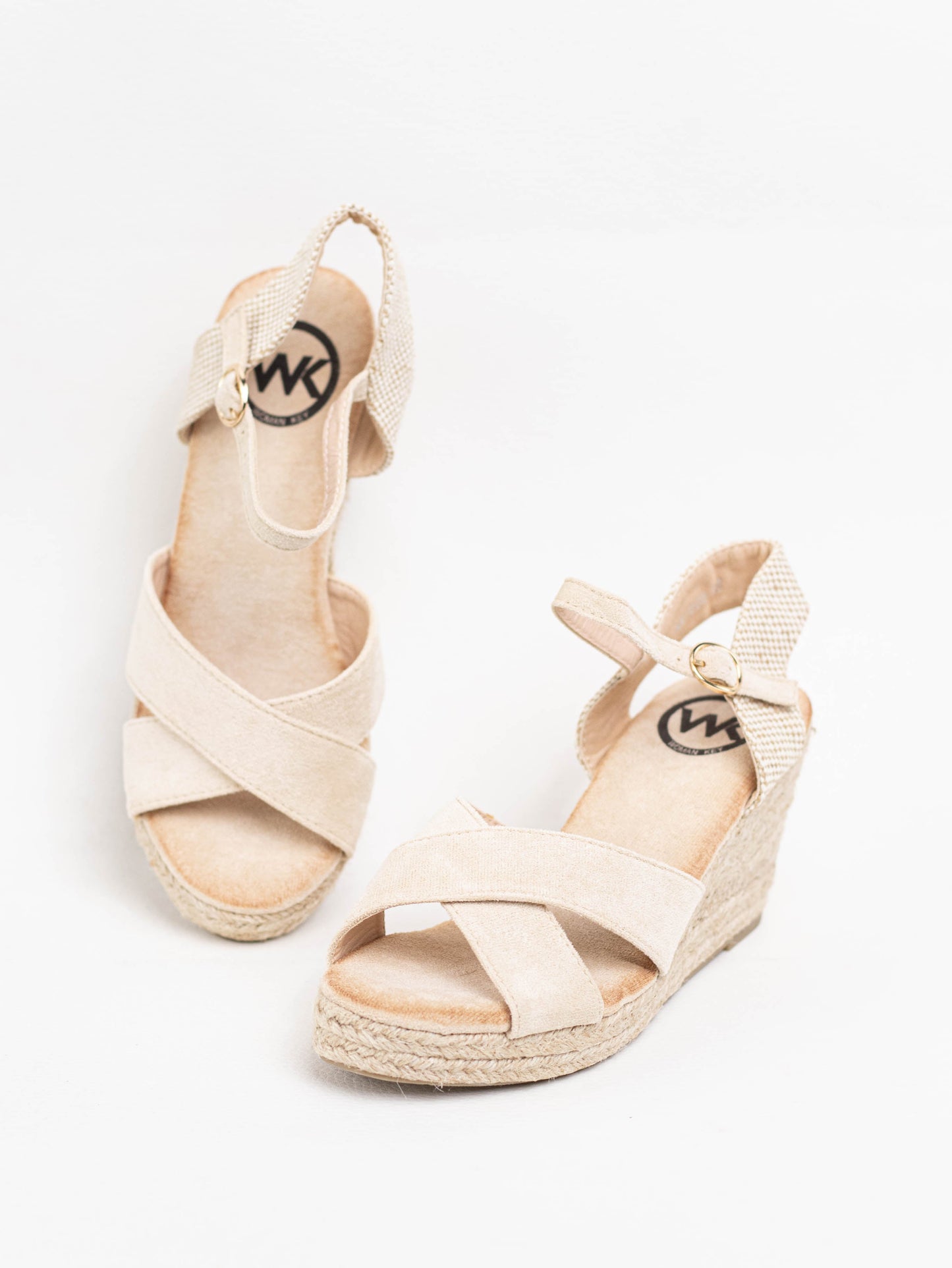 sandalias cunas esparto con tiras cruzadas Beige 37