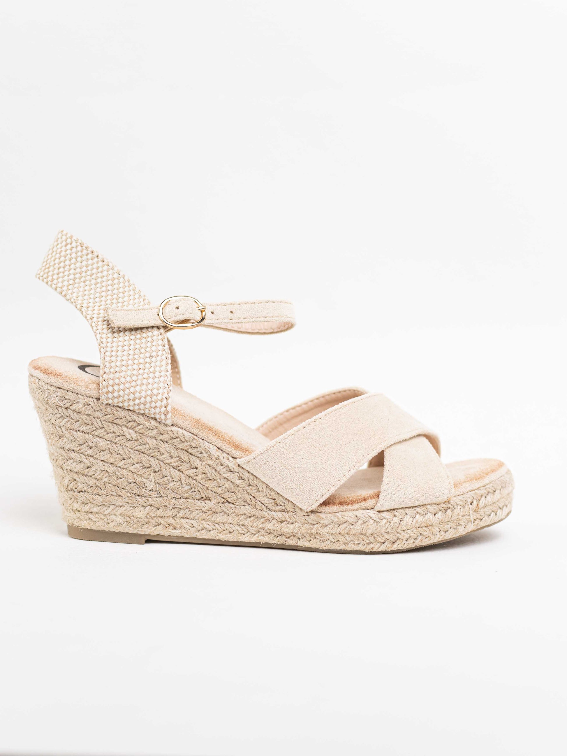 sandalias cunas esparto con tiras cruzadas Beige 40