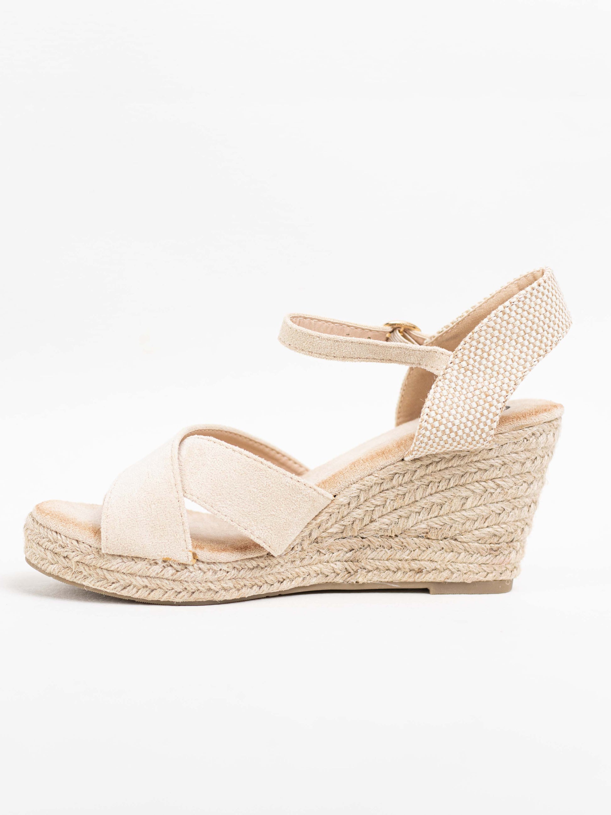 sandalias cunas esparto con tiras cruzadas Beige 41