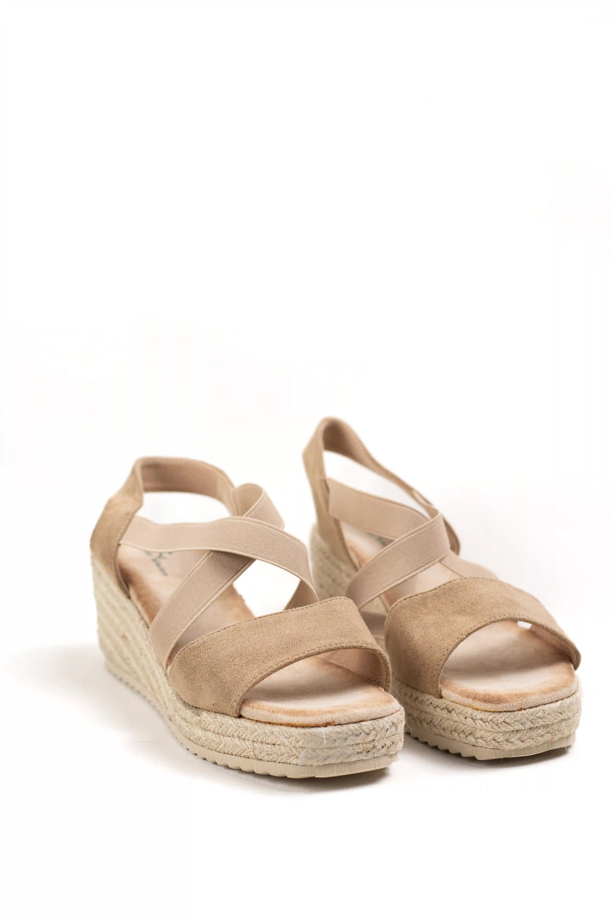 sandalias de cuna con tiras elasticas y plataforma de yute color Taupe talla 41
