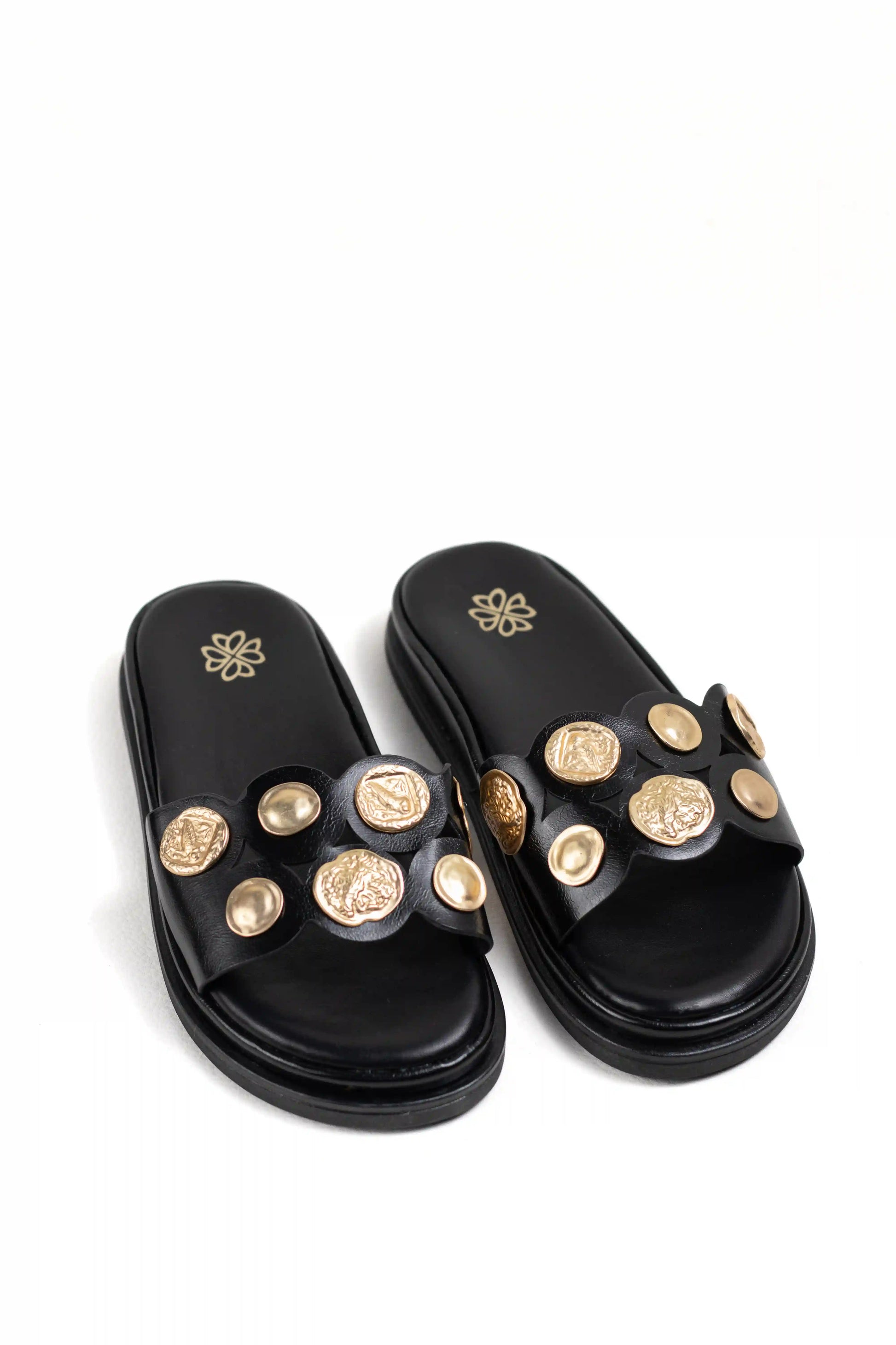 sandalias planas con detalles dorados y diseno elegante color Negro talla 37