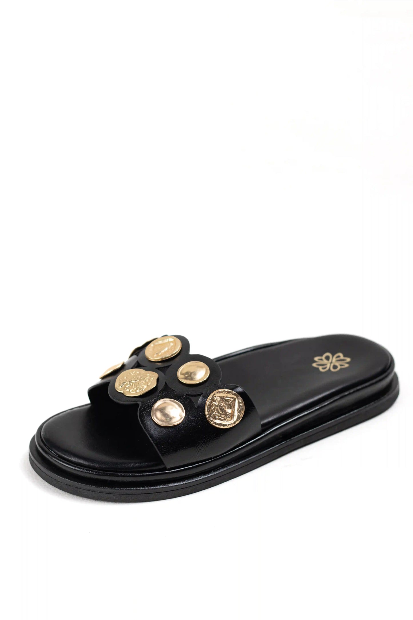 sandalias planas con detalles dorados y diseno elegante color Negro talla 40