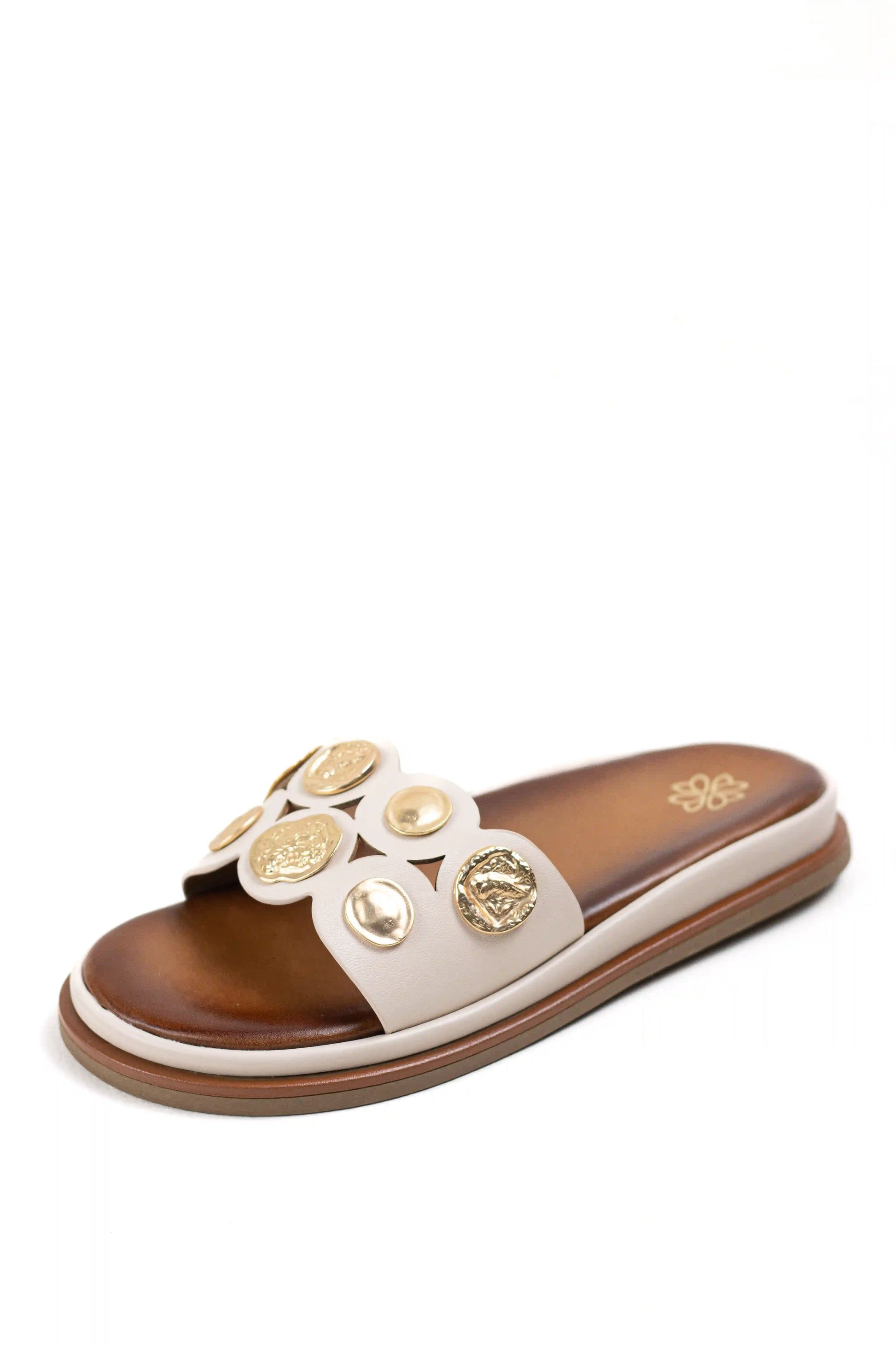 sandalias planas con detalles dorados y diseno elegante color Beige talla 39