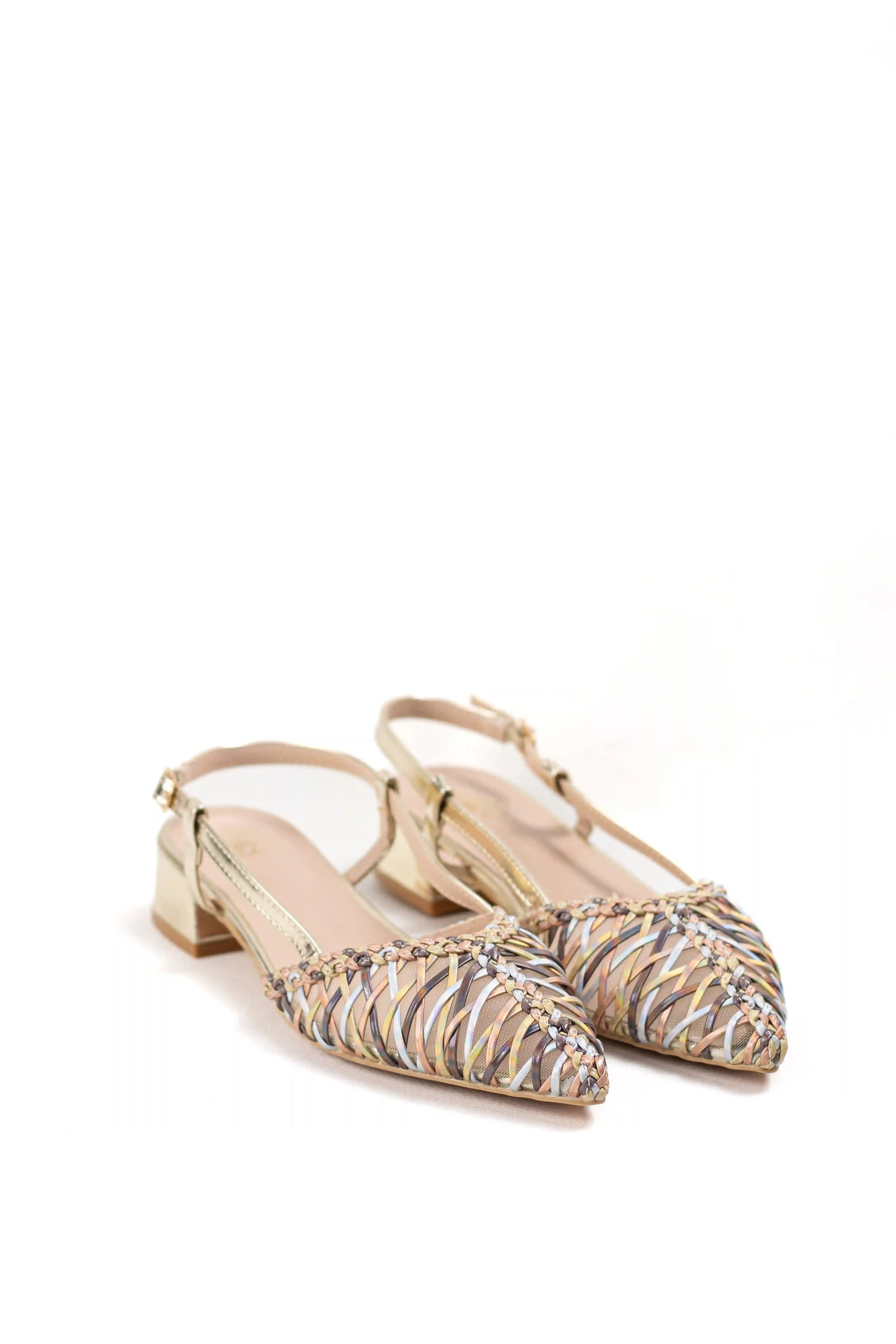 zapatos destalonados con tiras entrelazadas y tacon metalizado color Color talla 37