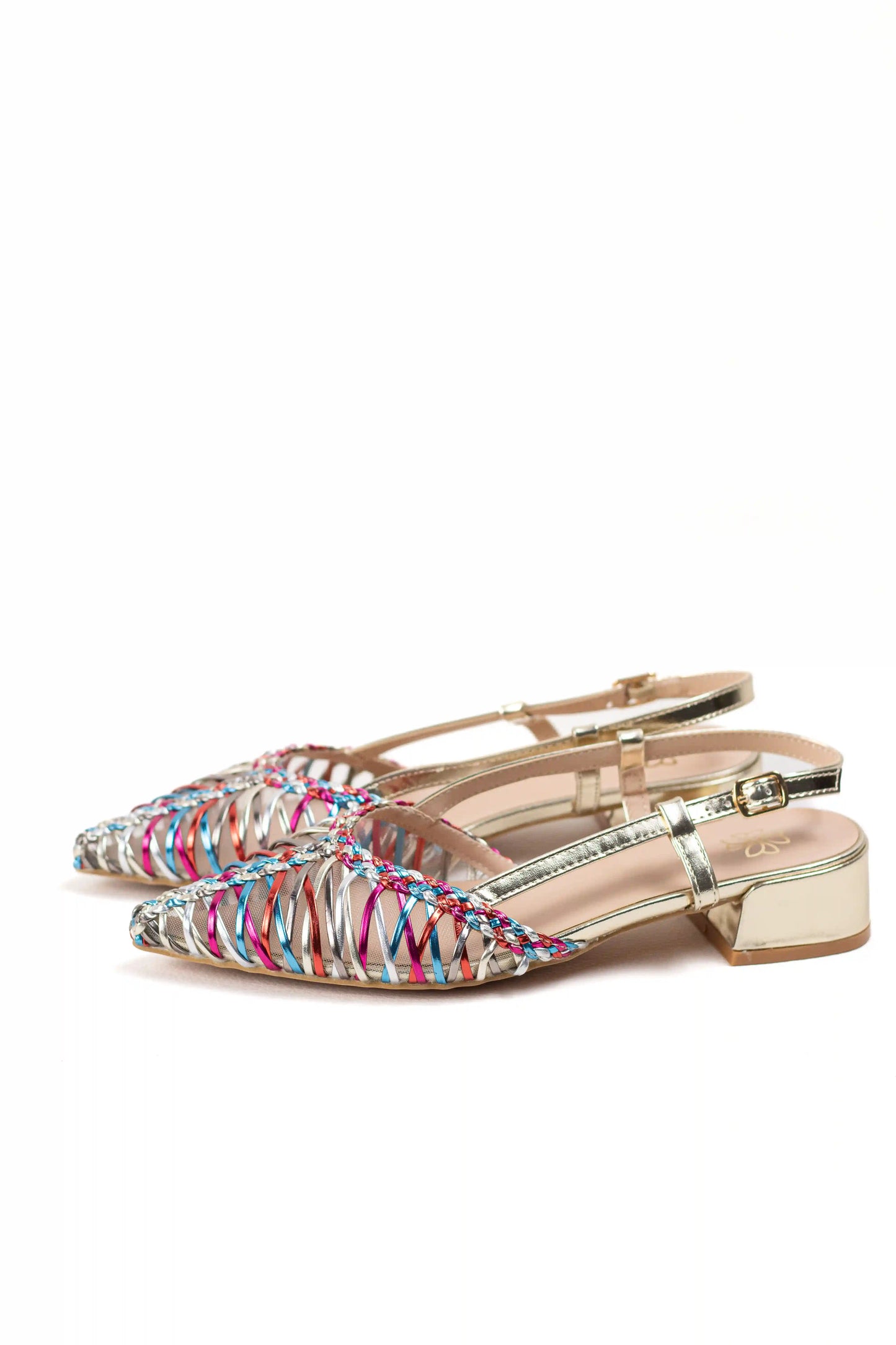 zapatos destalonados con tiras entrelazadas y tacon metalizado color Color talla 40