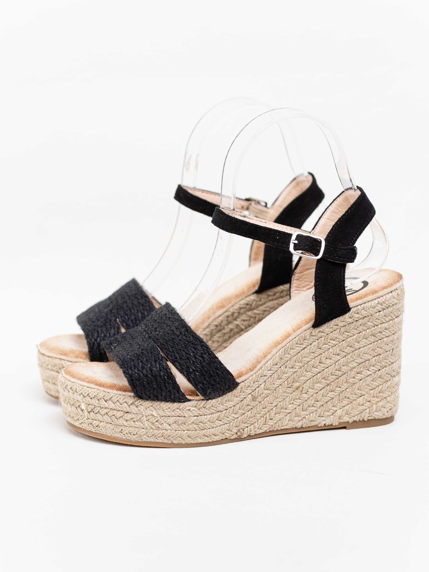 sandalias cunas altas con plataforma espartos natural Negro 37