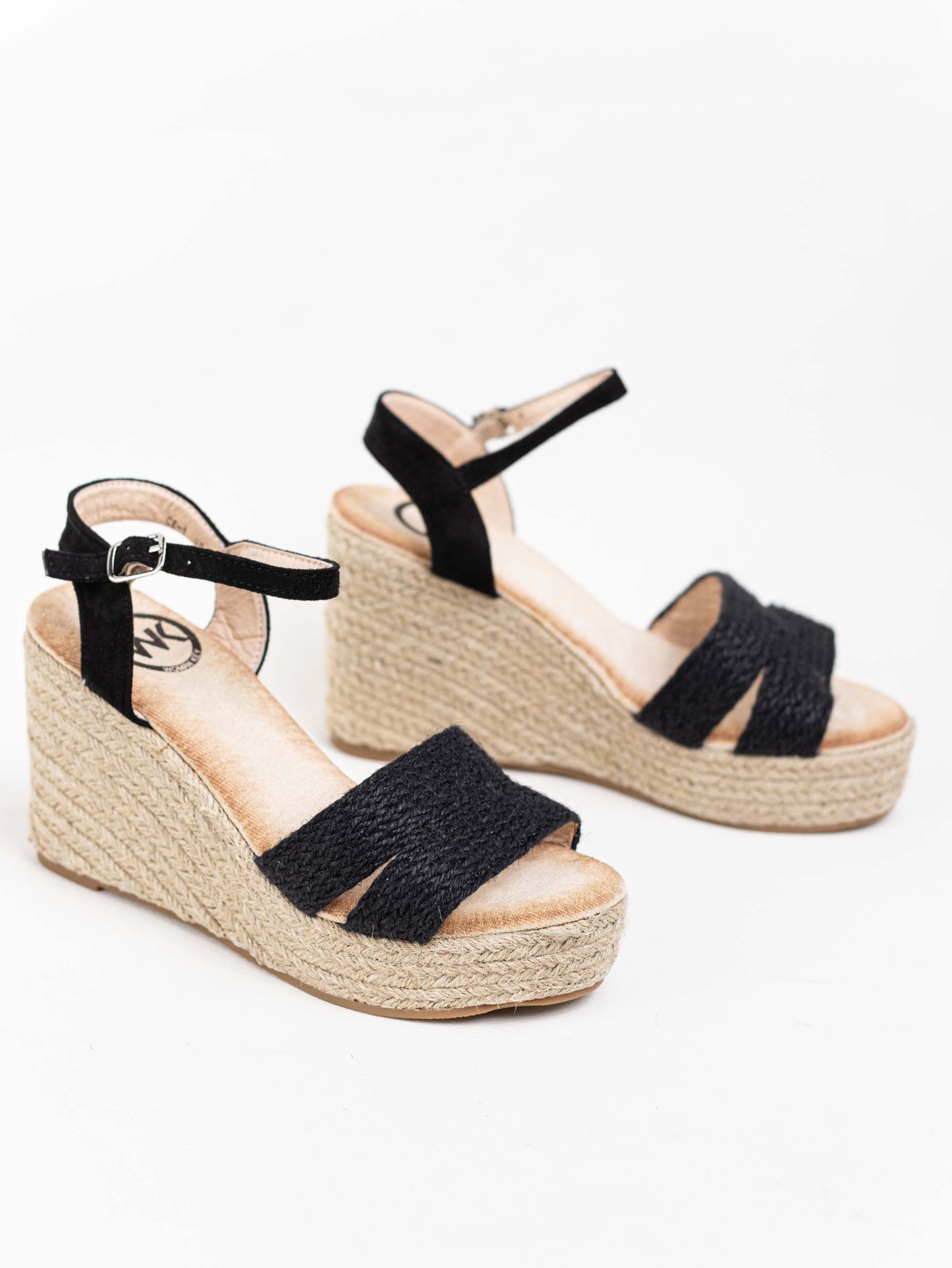 sandalias cunas altas con plataforma espartos natural Negro 38