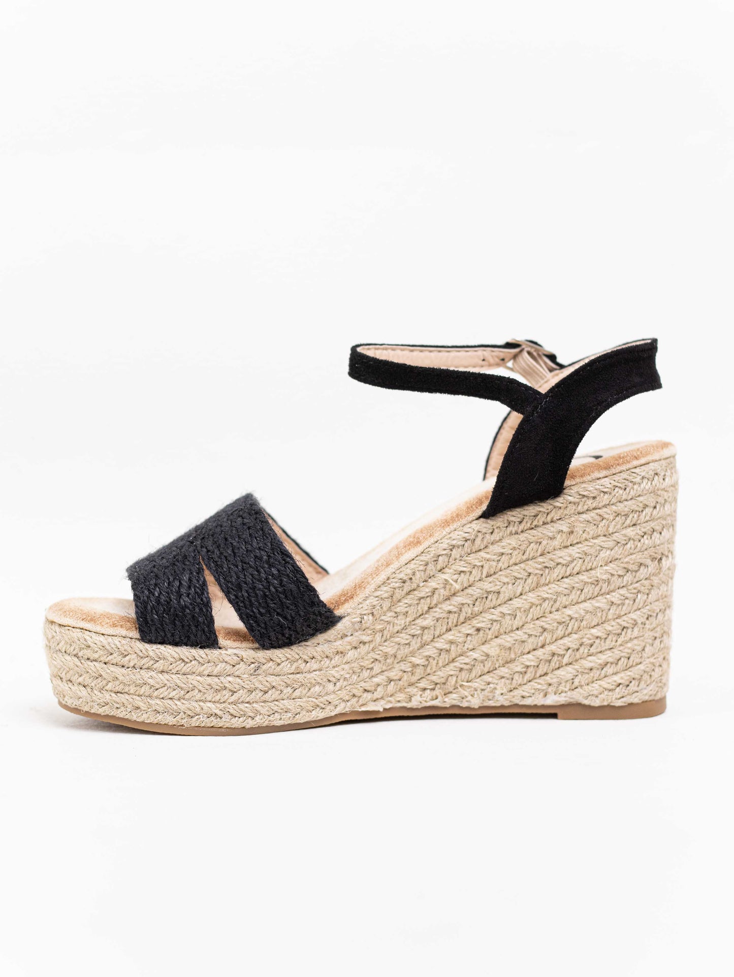 sandalias cunas altas con plataforma espartos natural Negro 41