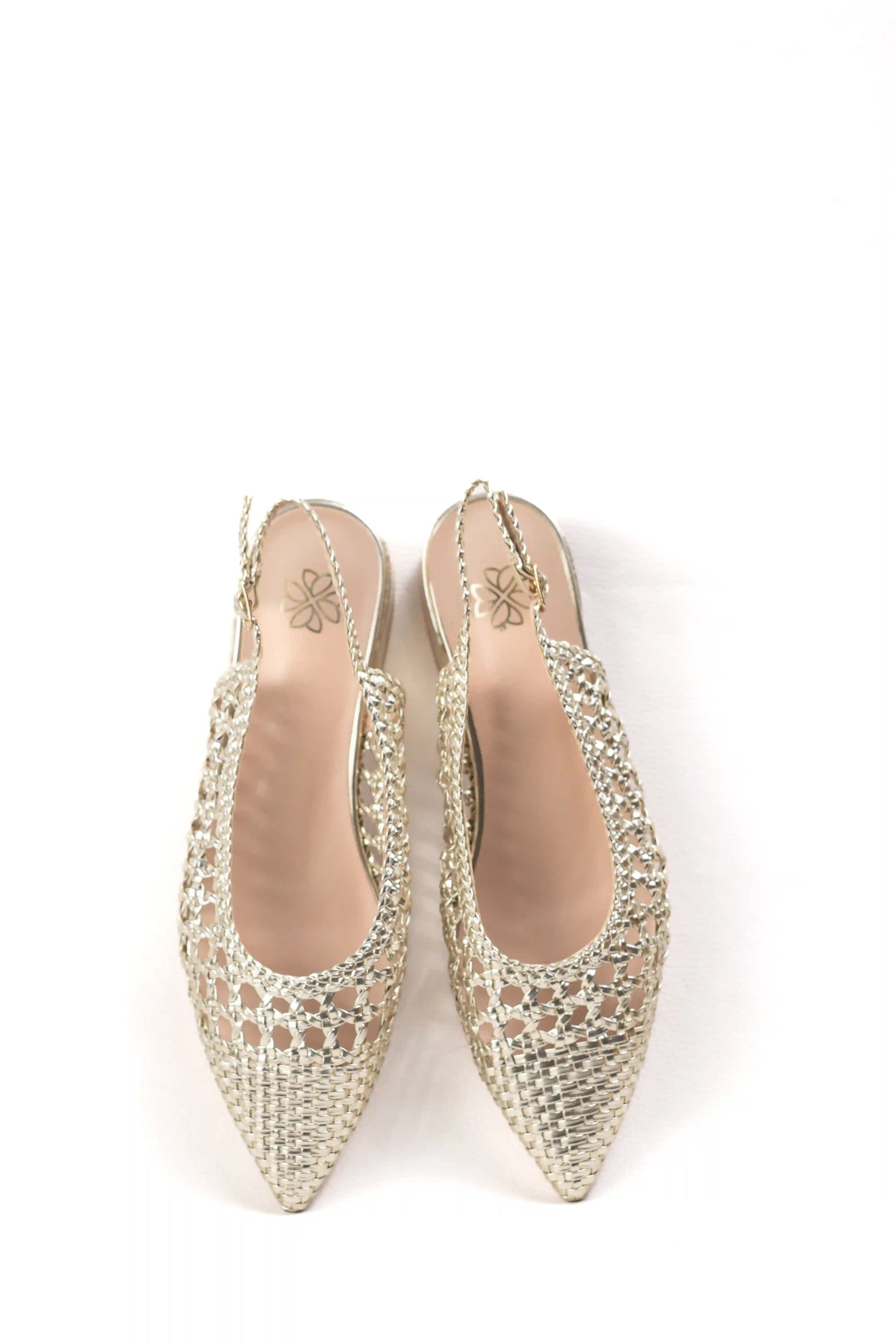 zapatos destalonados con tejido trenzado y tacon metalizado zapatos color Dorados talla 38