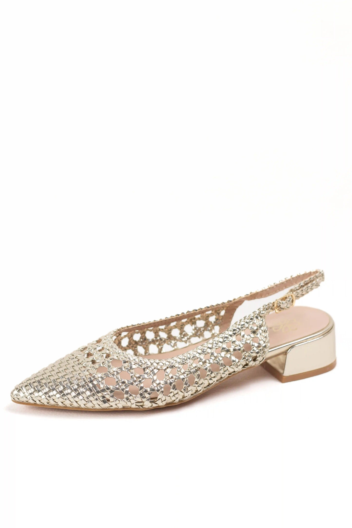 zapatos destalonados con tejido trenzado y tacon metalizado zapatos color Dorados talla 40