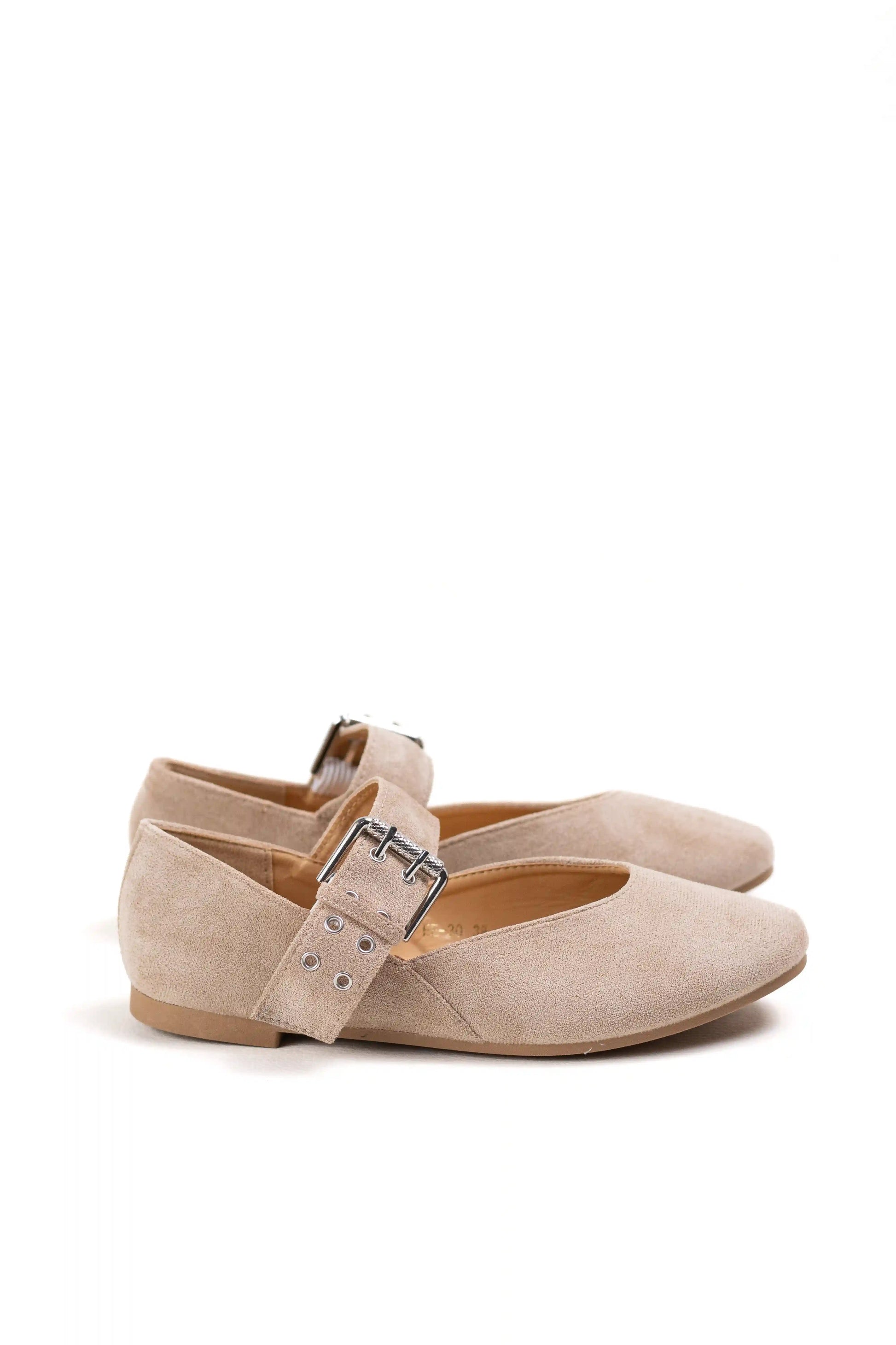 bailarina de ante sintetico con hebilla ajustable y punta redondeada color Kaki talla 39