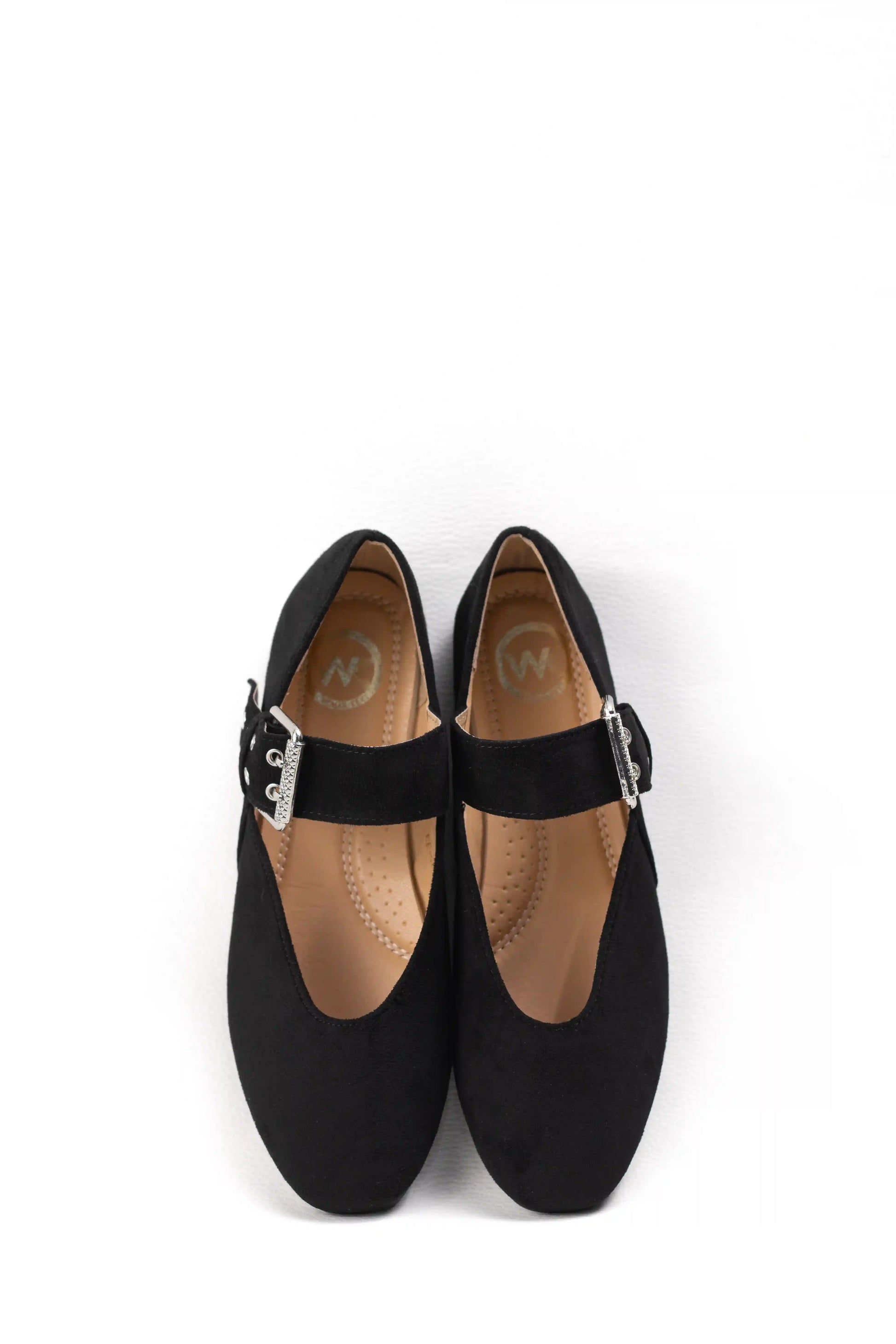 bailarina de ante sintetico con hebilla ajustable y punta redondeada color Negro talla 37