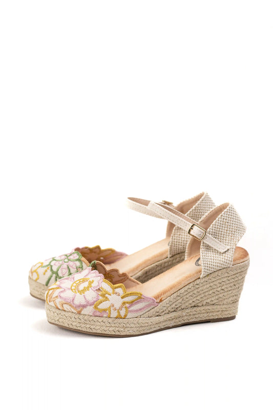 alpargatas cuna plataforma con bordado floral y plantilla acolchada color Rosa talla 36