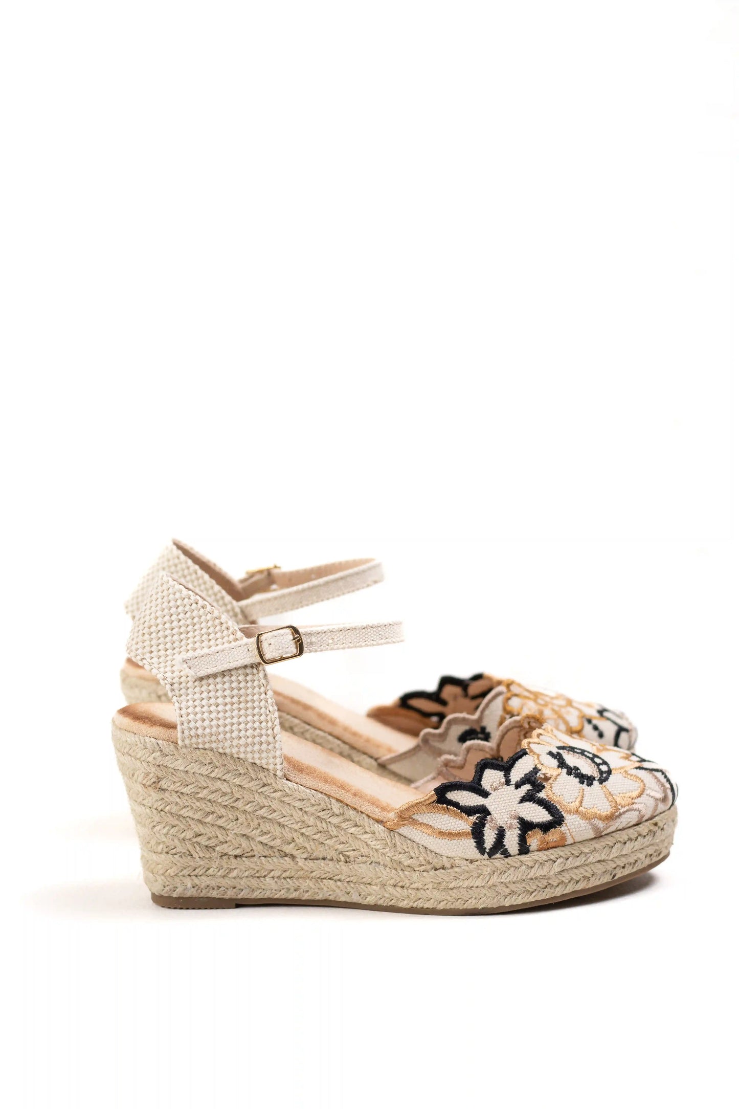 alpargatas cuna plataforma con bordado floral y plantilla acolchada color Negro talla 38