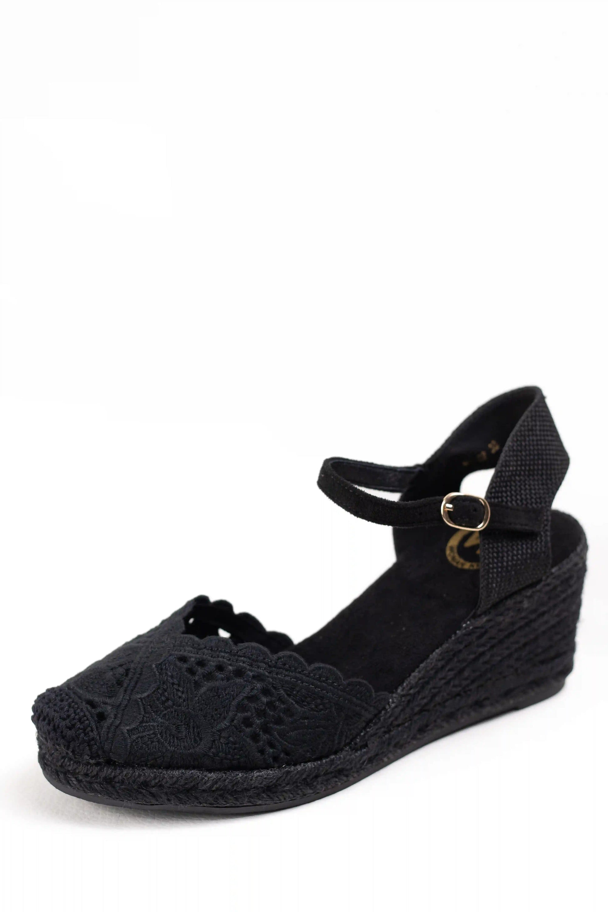 alpargatas cunas de esparto plataforma con encaje y pulsera ajustable color Negro talla 38