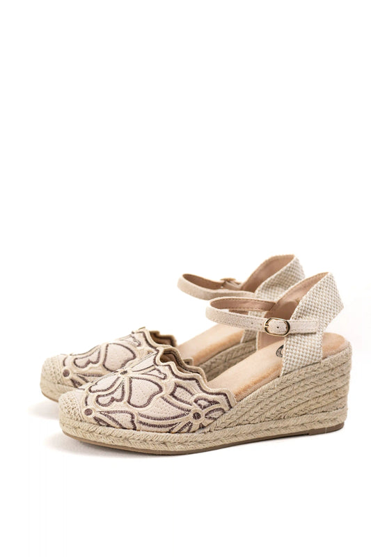 alpargatas cuna plataforma con bordado artesanal y plantilla acolchada color Beige talla 36
