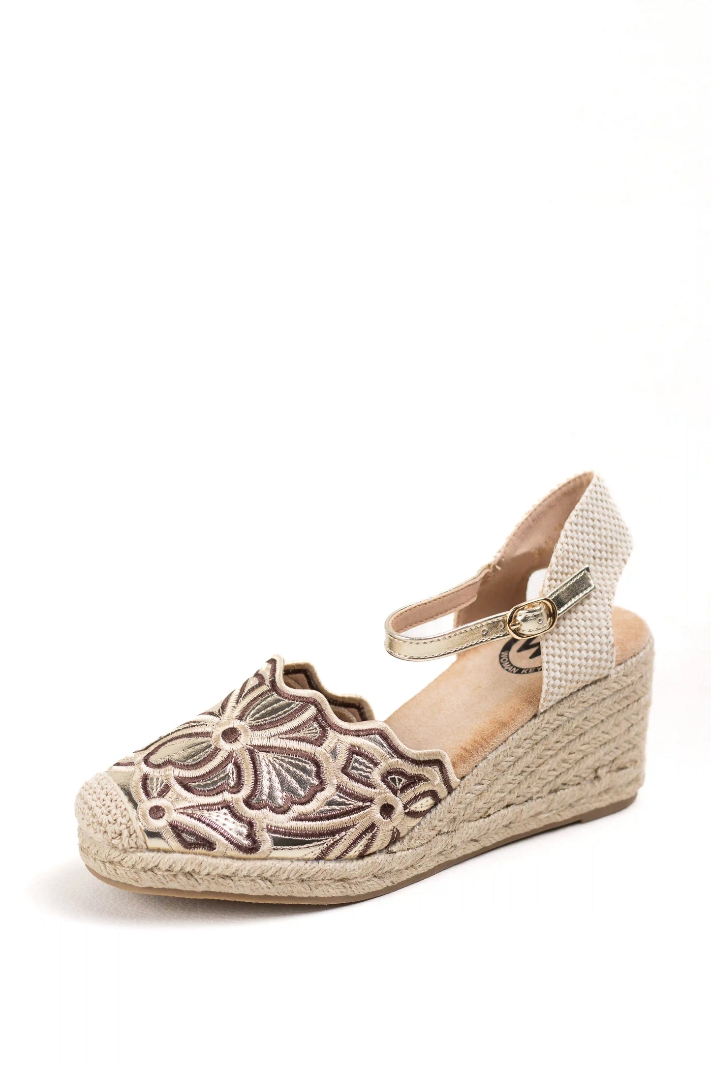 alpargatas cuna plataforma con bordado artesanal y plantilla acolchada color Dorado talla 38