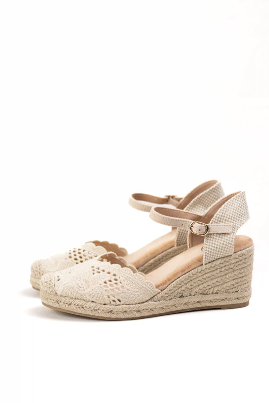 alpargatas cunas de esparto plataforma con encaje y pulsera ajustable color Beige talla 36