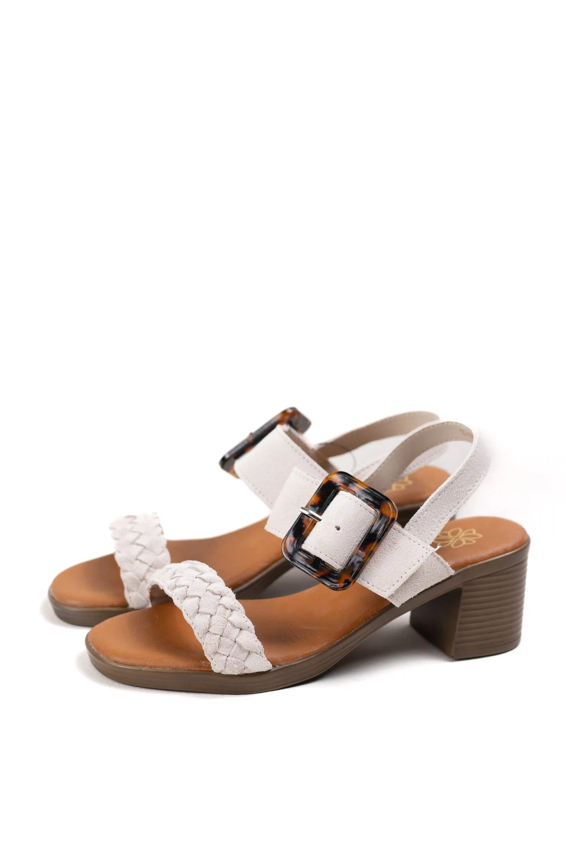 sandalias de tacon medio en cuero con detalle trenzado y hebilla ajustable estilo casual elegante color Kaki talla 41