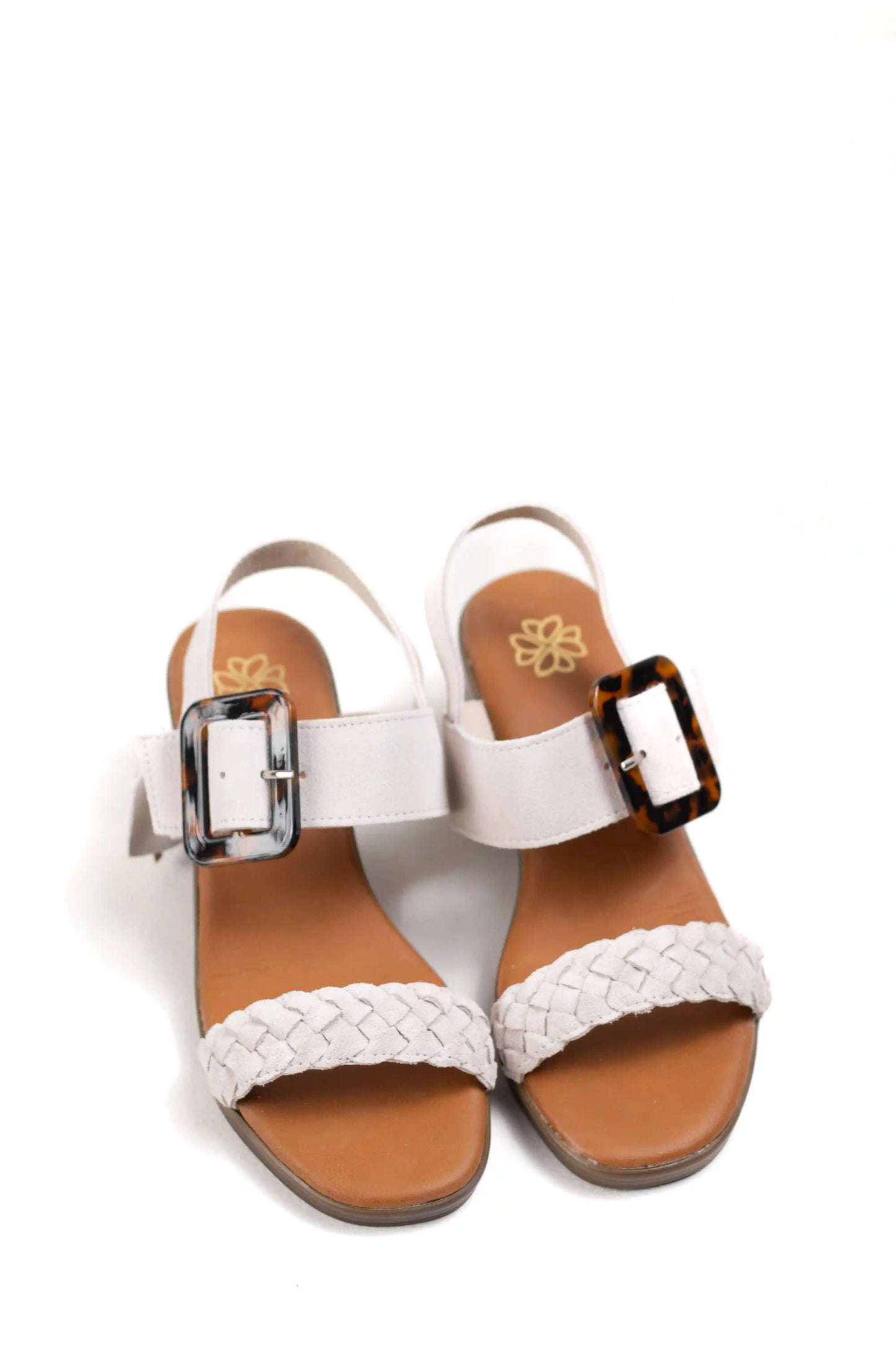 sandalias de tacon medio en cuero con detalle trenzado y hebilla ajustable estilo casual elegante color Beige talla 36