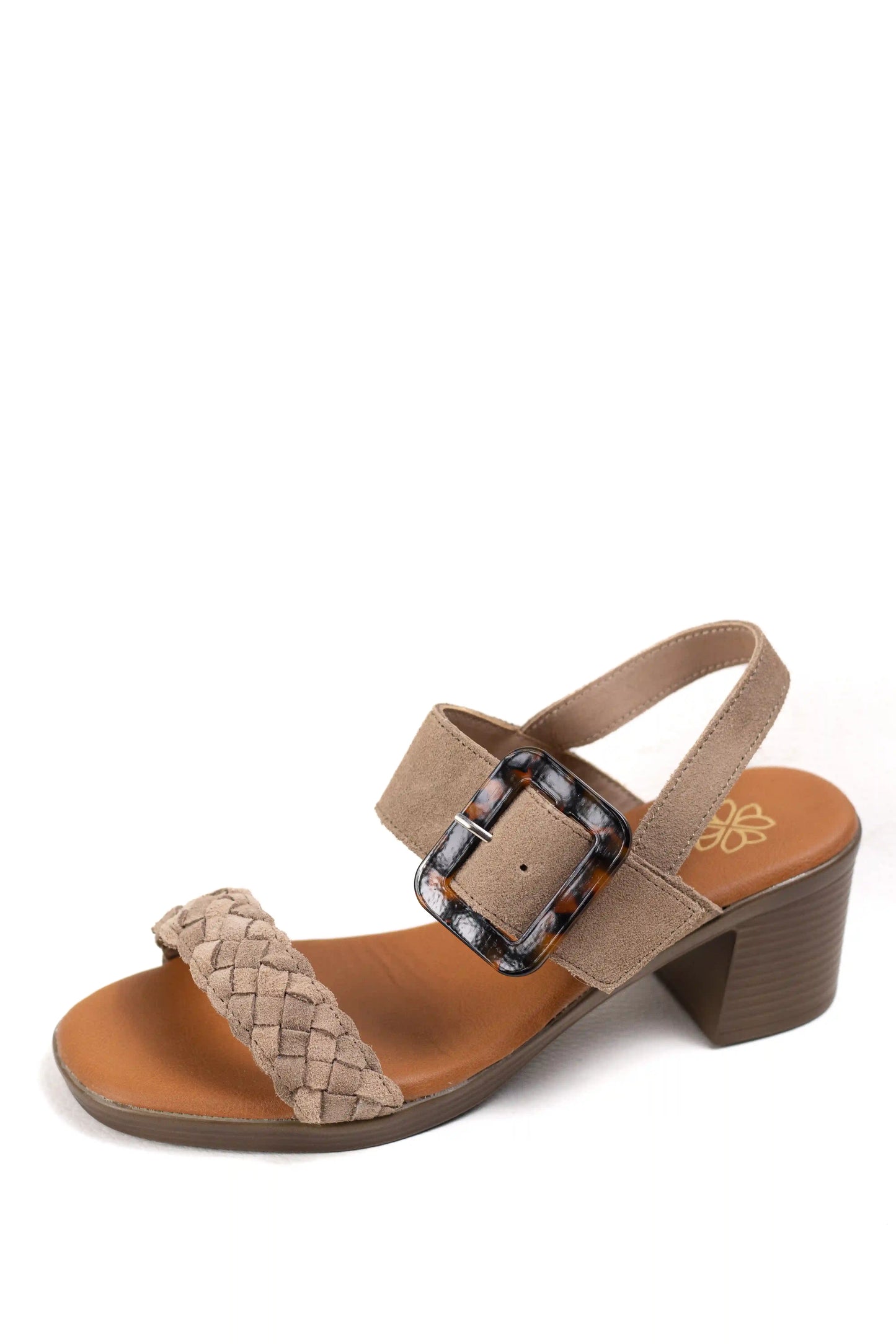 sandalias de tacon medio en cuero con detalle trenzado y hebilla ajustable estilo casual elegante color Kaki talla 40