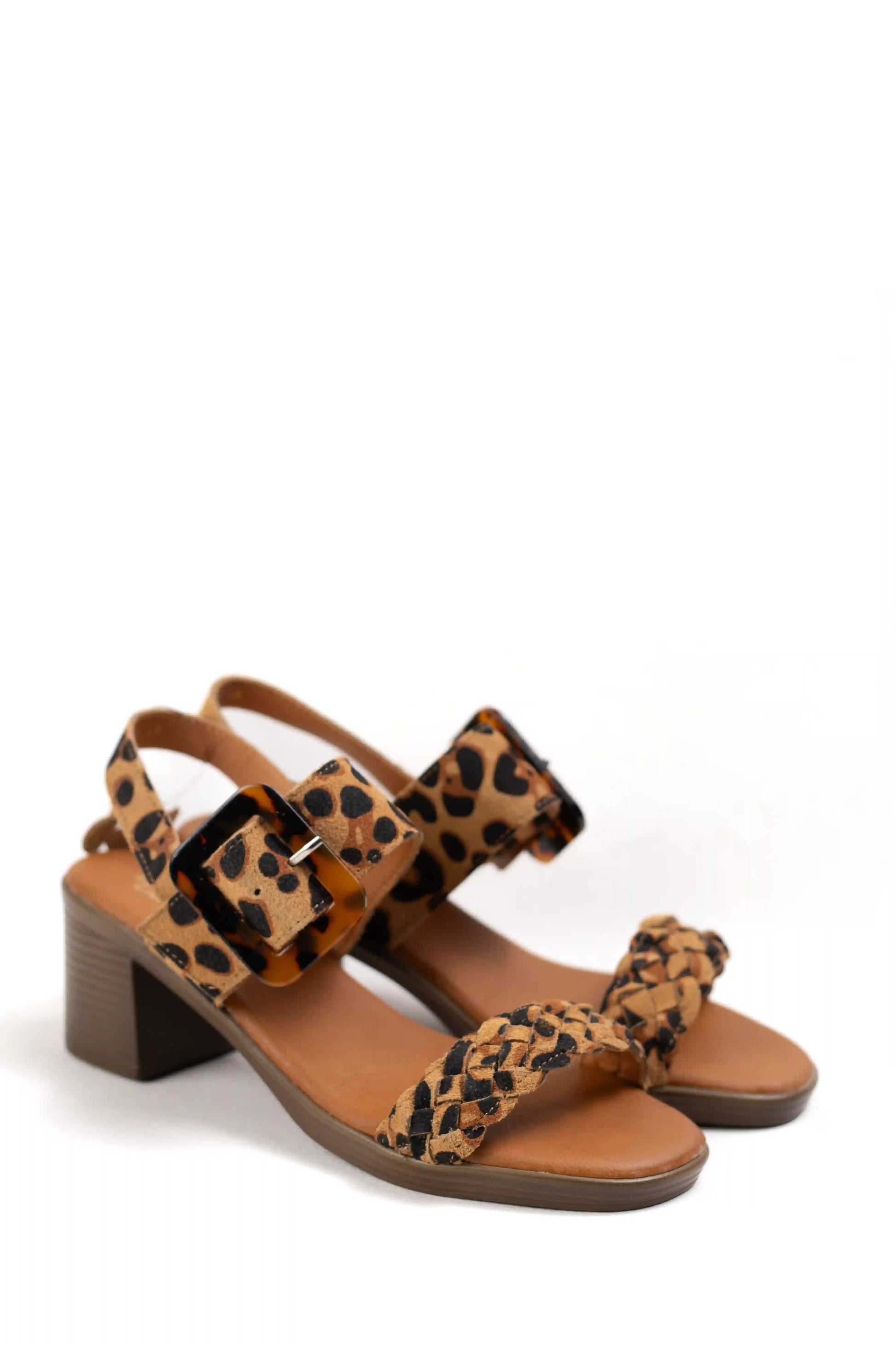 sandalias de tacon medio en cuero con detalle trenzado y hebilla ajustable estilo casual elegante color Negro talla 36