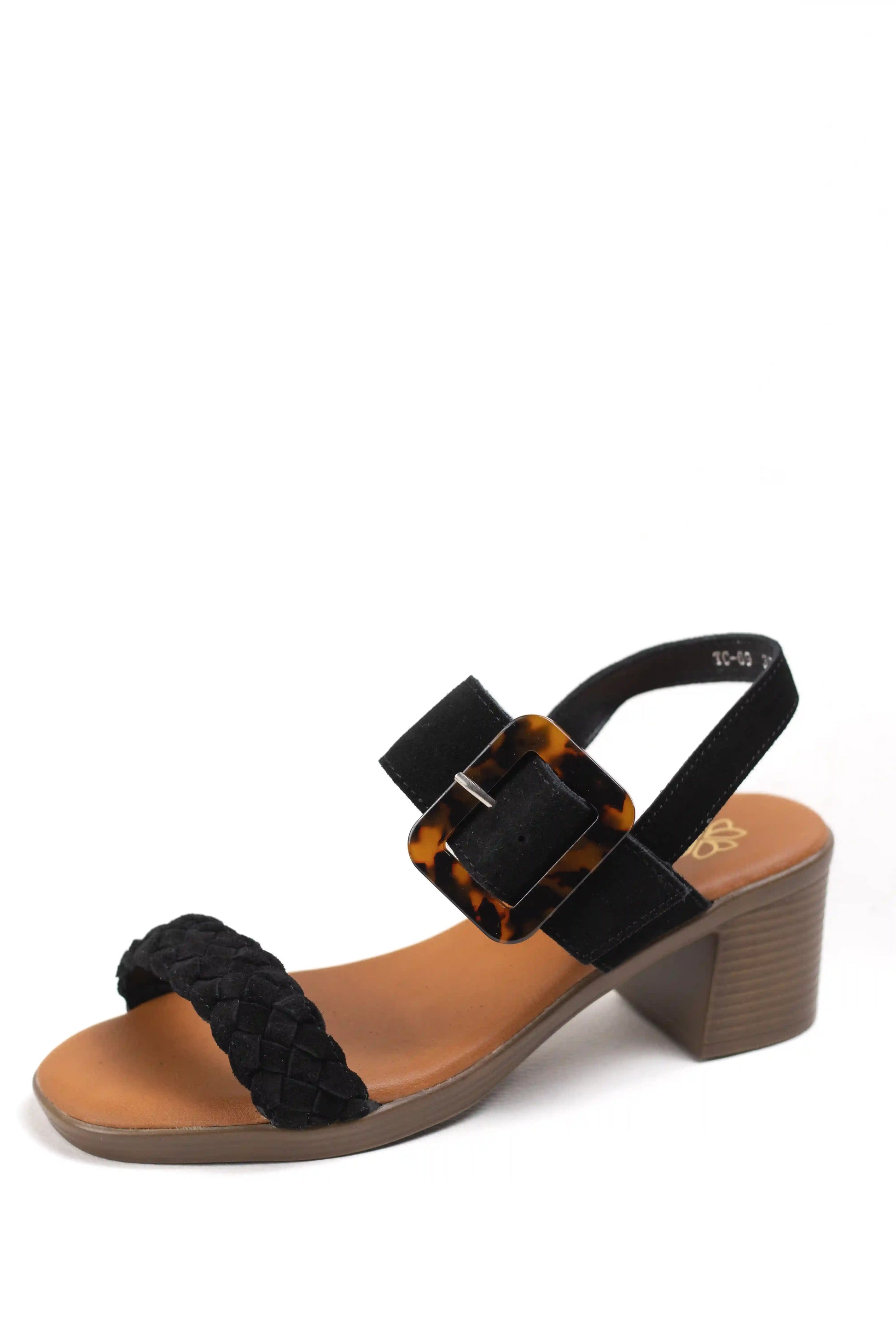 sandalias de tacon medio en cuero con detalle trenzado y hebilla ajustable estilo casual elegante color Negro talla 39