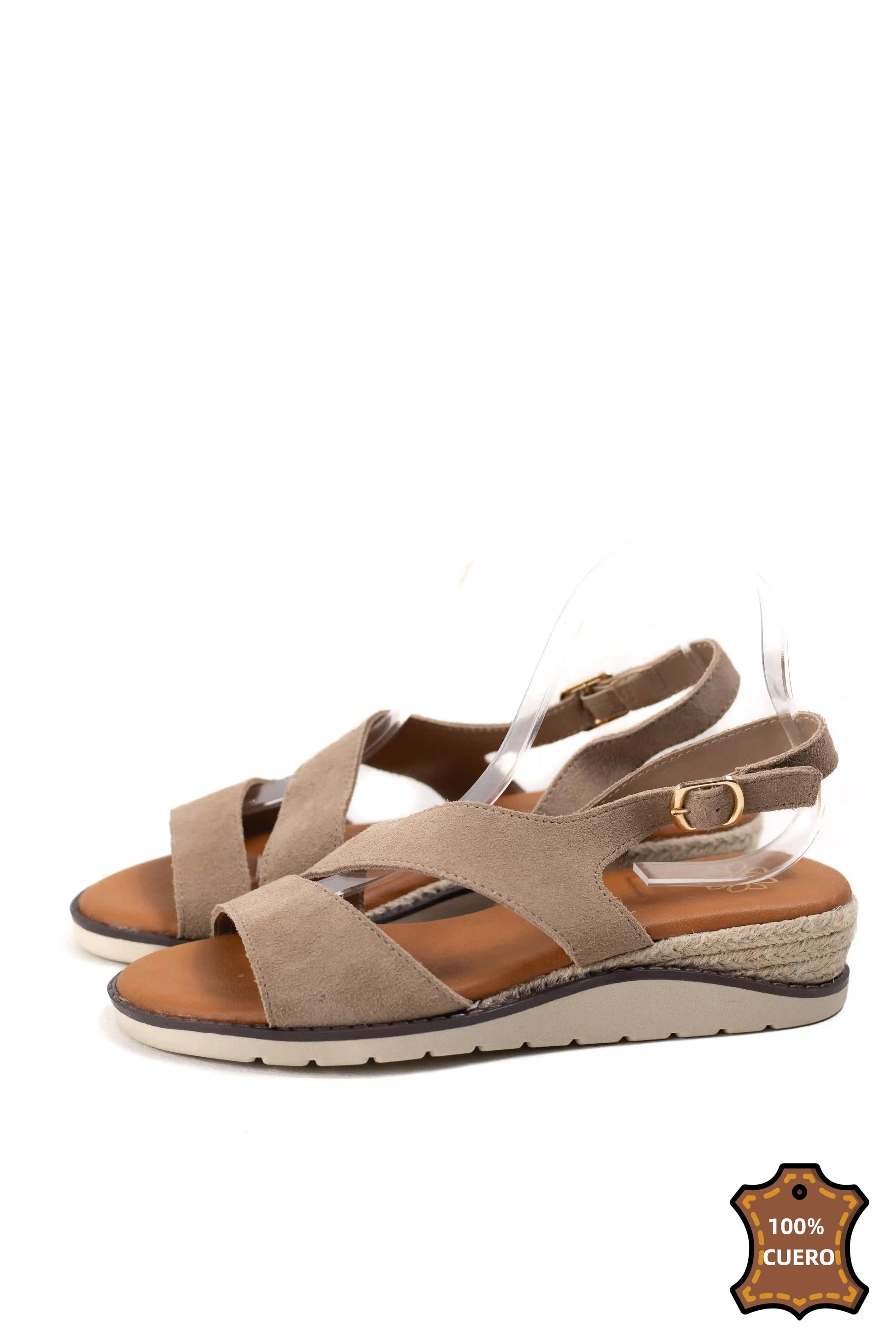 sandalias de piel con cuna y tiras cruzadas suela antideslizante y hebilla ajustable color Kaki talla 36