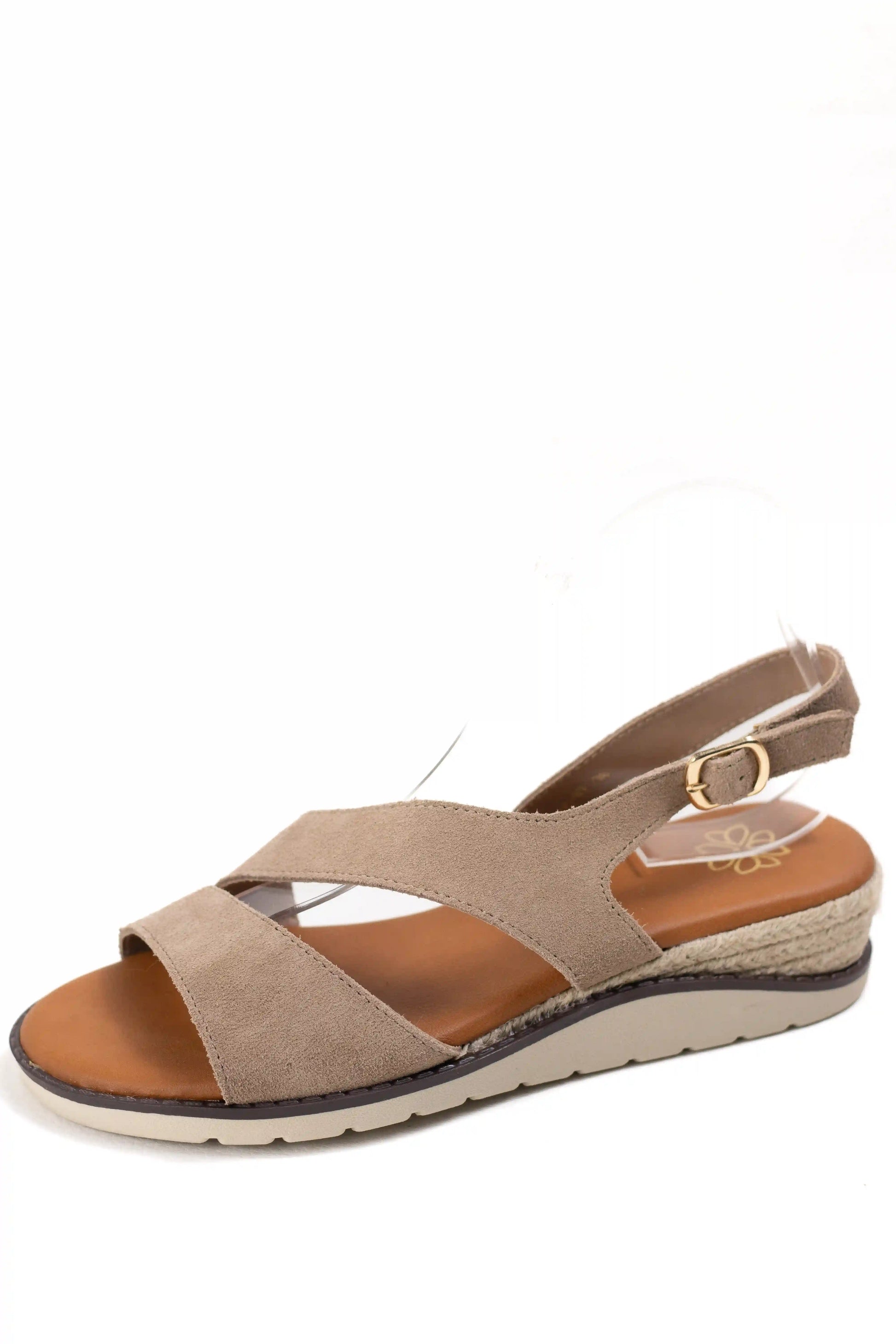 sandalias de piel con cuna y tiras cruzadas suela antideslizante y hebilla ajustable color Kaki talla 39
